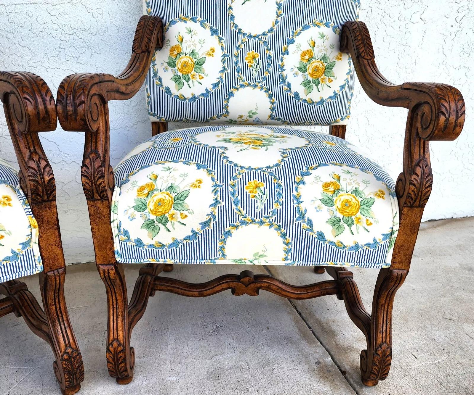 CENTURY FURNITURE Louis XIII Os de Mouton Armchairs a Pair For Sale 6