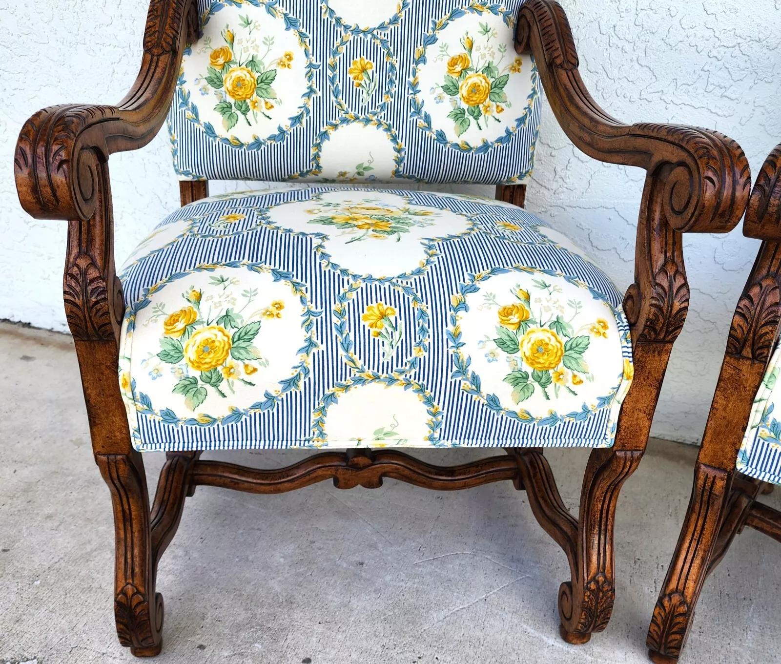 CENTURY FURNITURE Louis XIII Os de Mouton Armchairs a Pair For Sale 7