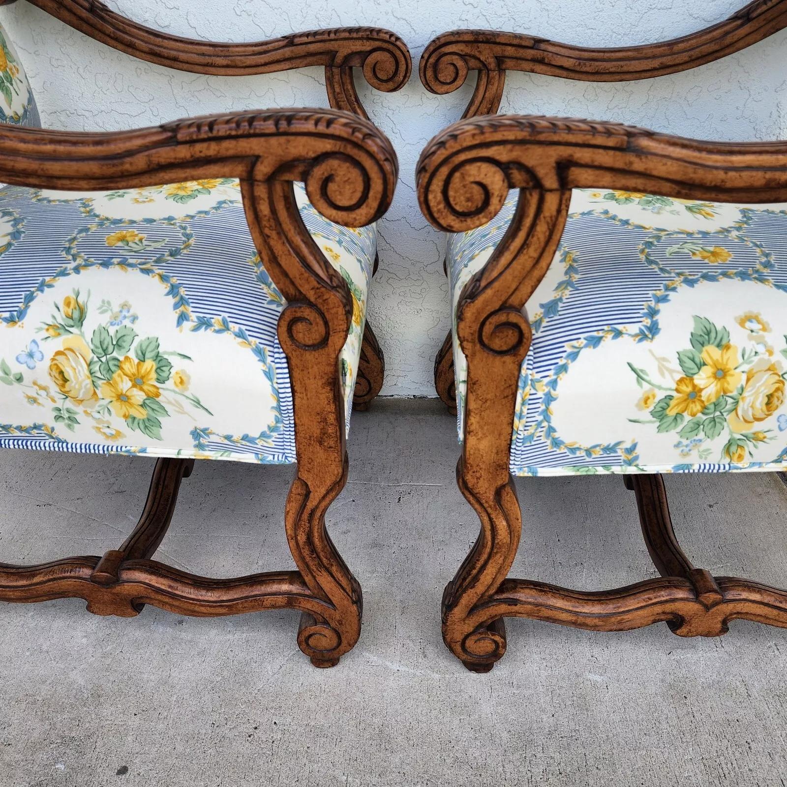 CENTURY FURNITURE Louis XIII Os de Mouton Armchairs a Pair For Sale 8