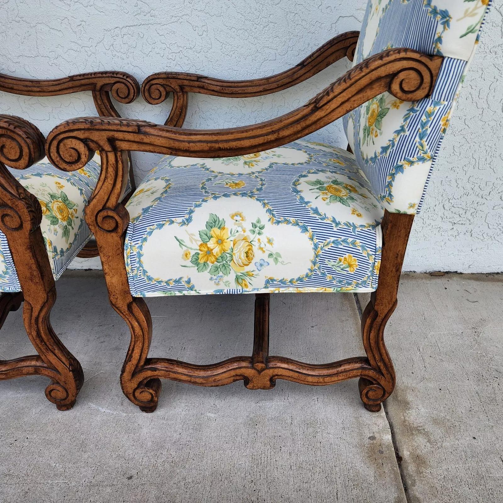 CENTURY FURNITURE Louis XIII Os de Mouton Armchairs a Pair For Sale 9