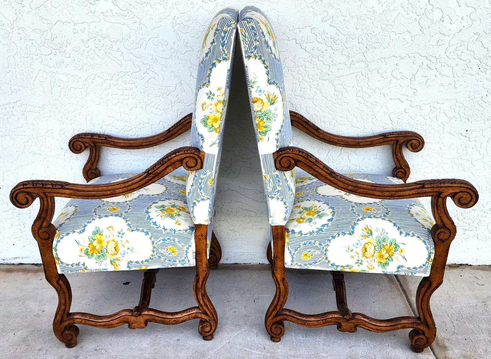 CENTURY FURNITURE Louis XIII Os de Mouton Armchairs a Pair In Good Condition For Sale In Lake Worth, FL