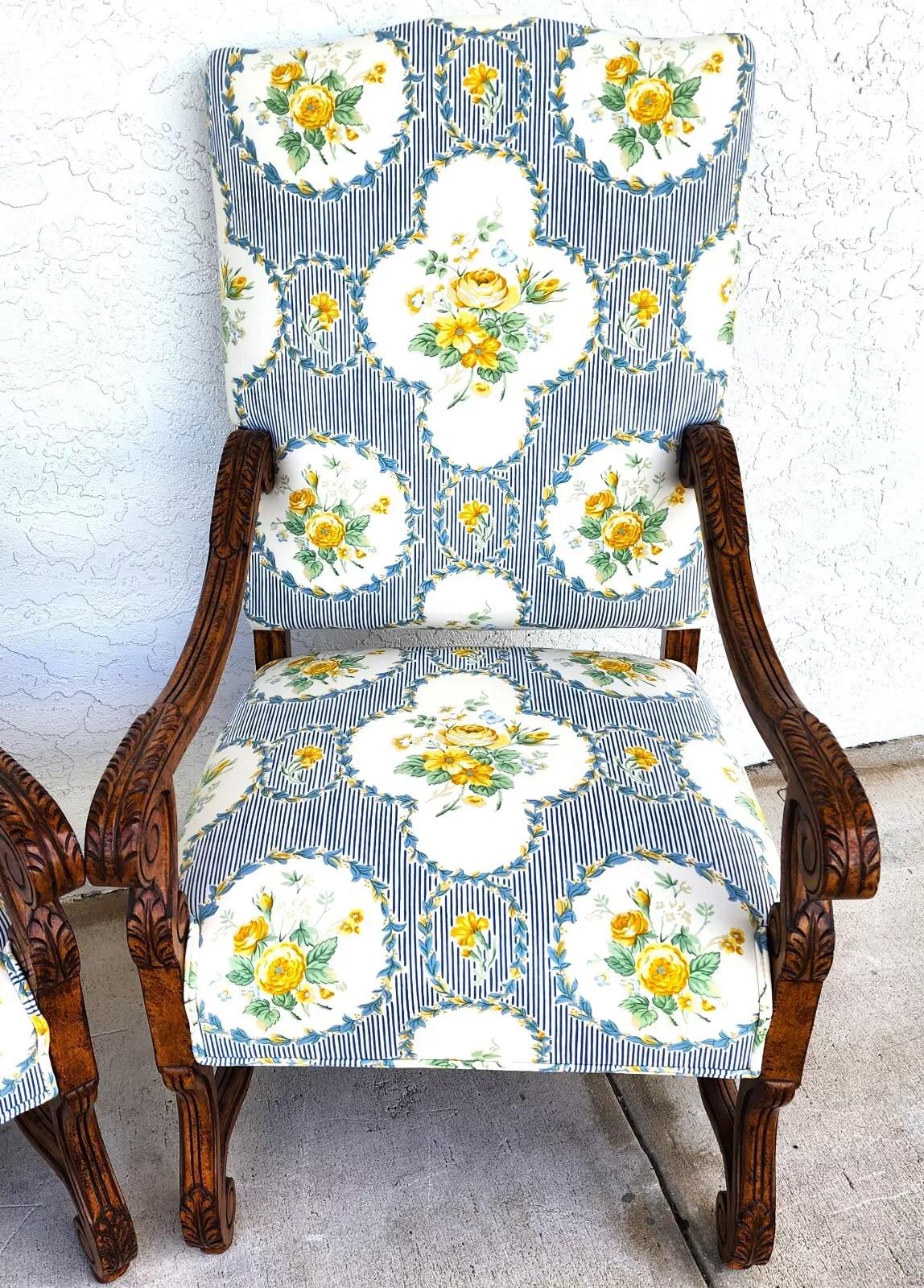 Cotton CENTURY FURNITURE Louis XIII Os de Mouton Armchairs a Pair For Sale
