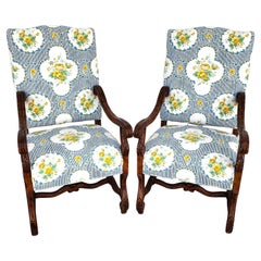 Paire de fauteuils Os de Mouton Louis XIII du XXe siècle