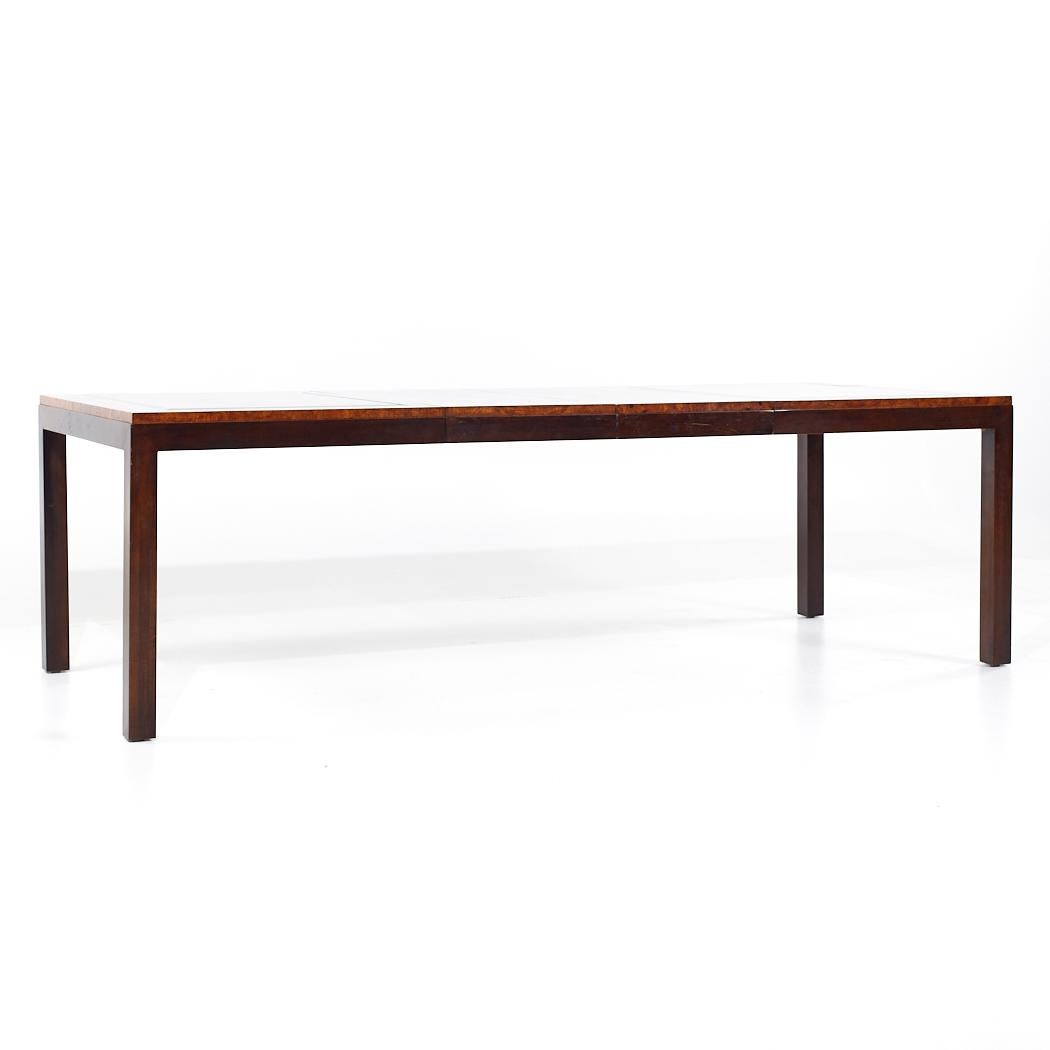Century Furniture MCM Burlwood and Glass Expanding Dining Table 2 Leaves For Sale 3