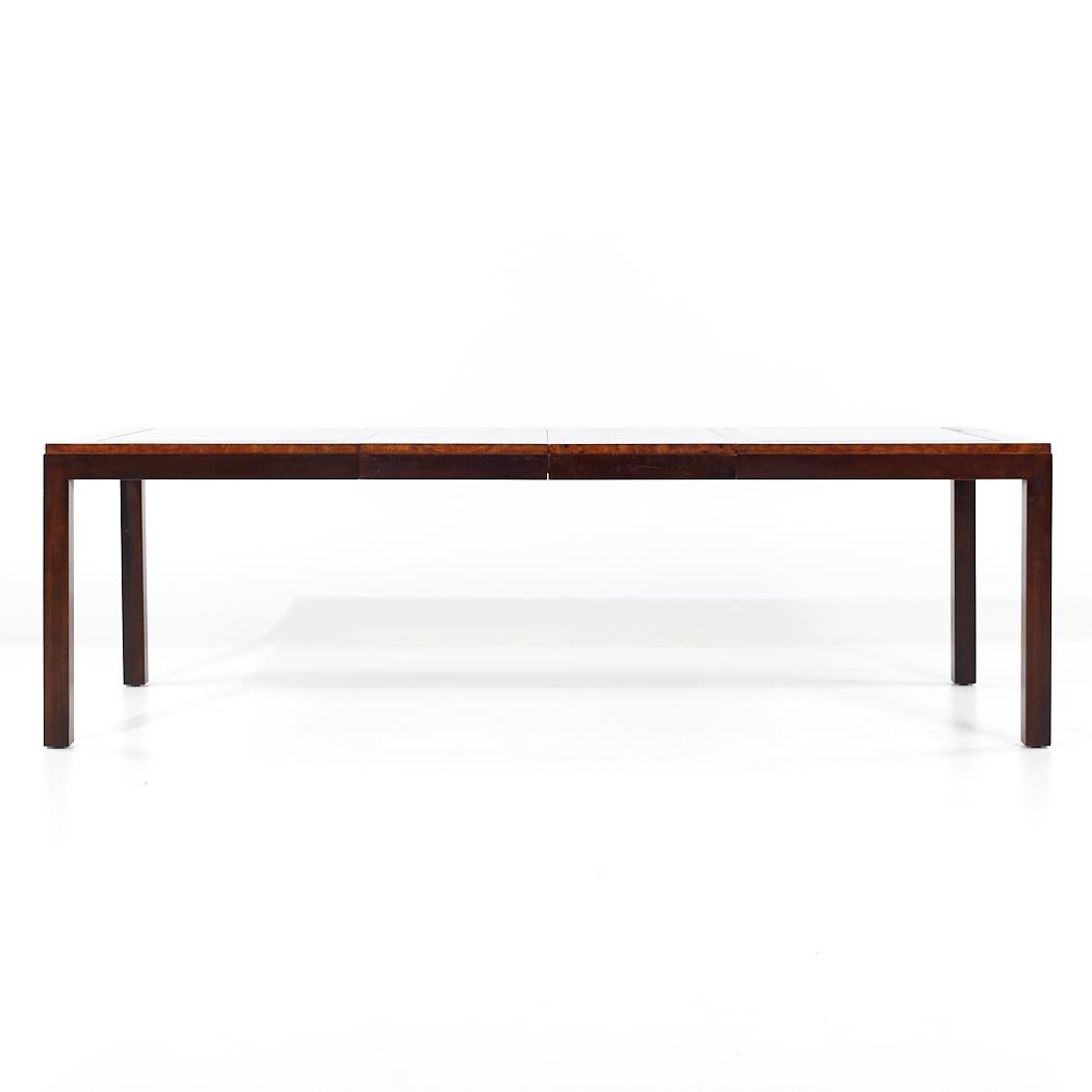 Century Furniture MCM Burlwood and Glass Expanding Dining Table 2 Leaves For Sale 4