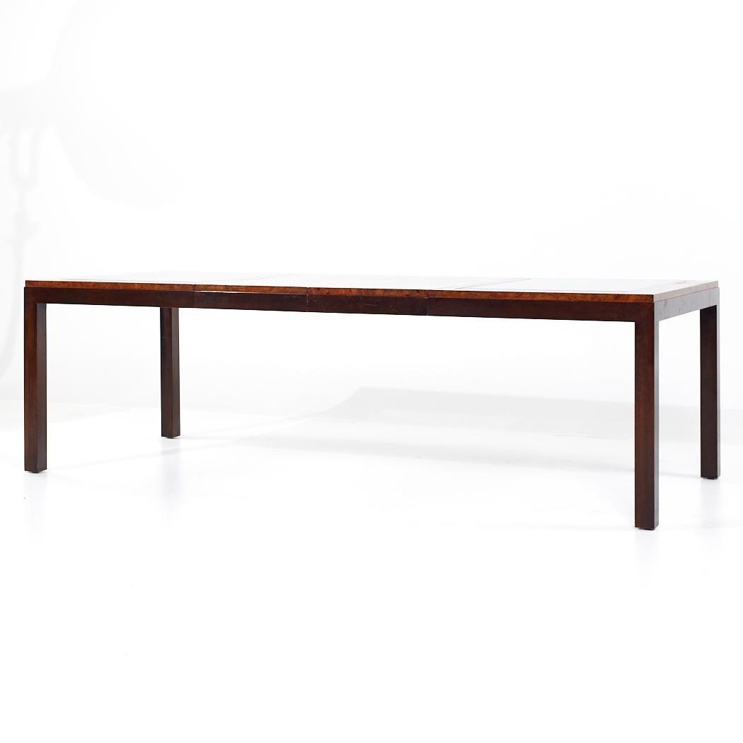Century Furniture MCM Burlwood and Glass Expanding Dining Table 2 Leaves For Sale 5