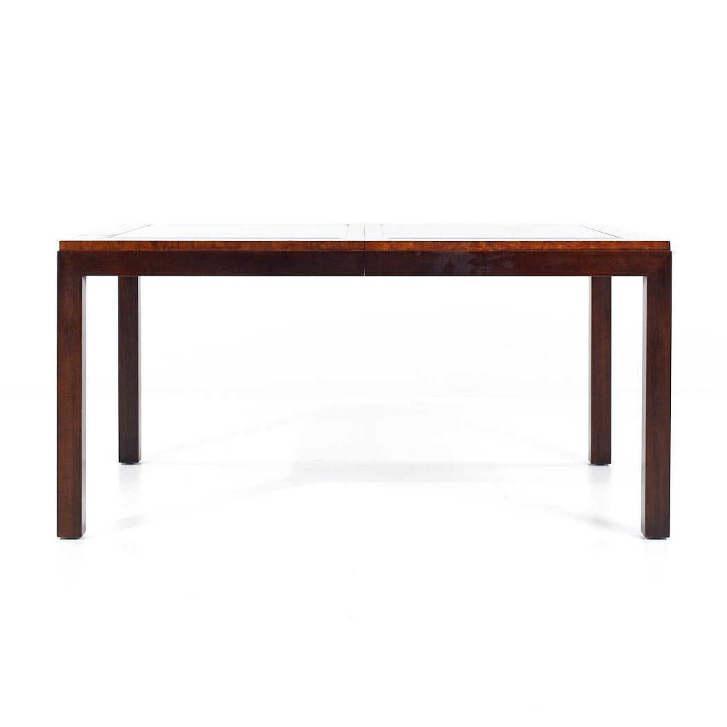 Century Furniture Mid Century Burlwood and Glass Expanding Dining Table with 2 Leaves

This table measures: 60 wide x 40 deep x 29.25 inches high, with a chair clearance of 26.5 inches, each leaf measures 18 inches wide, making a maximum table width