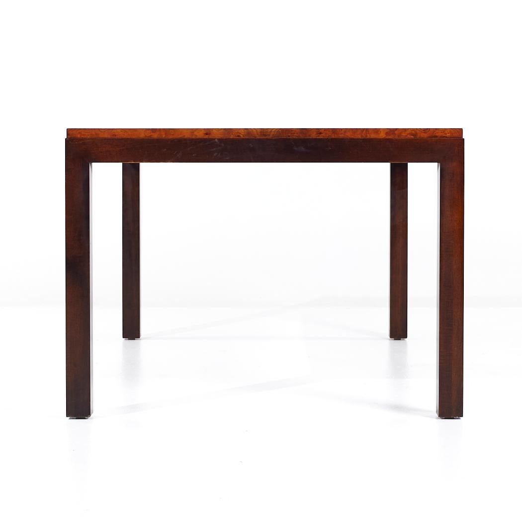 Mid-Century Modern Century Furniture MCM Burlwood and Glass Expanding Dining Table 2 Leaves For Sale