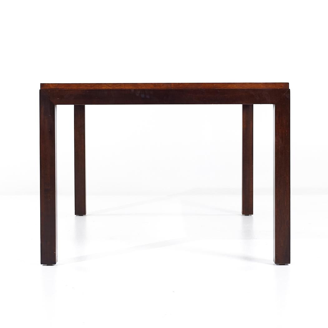 American Century Furniture MCM Burlwood and Glass Expanding Dining Table 2 Leaves For Sale