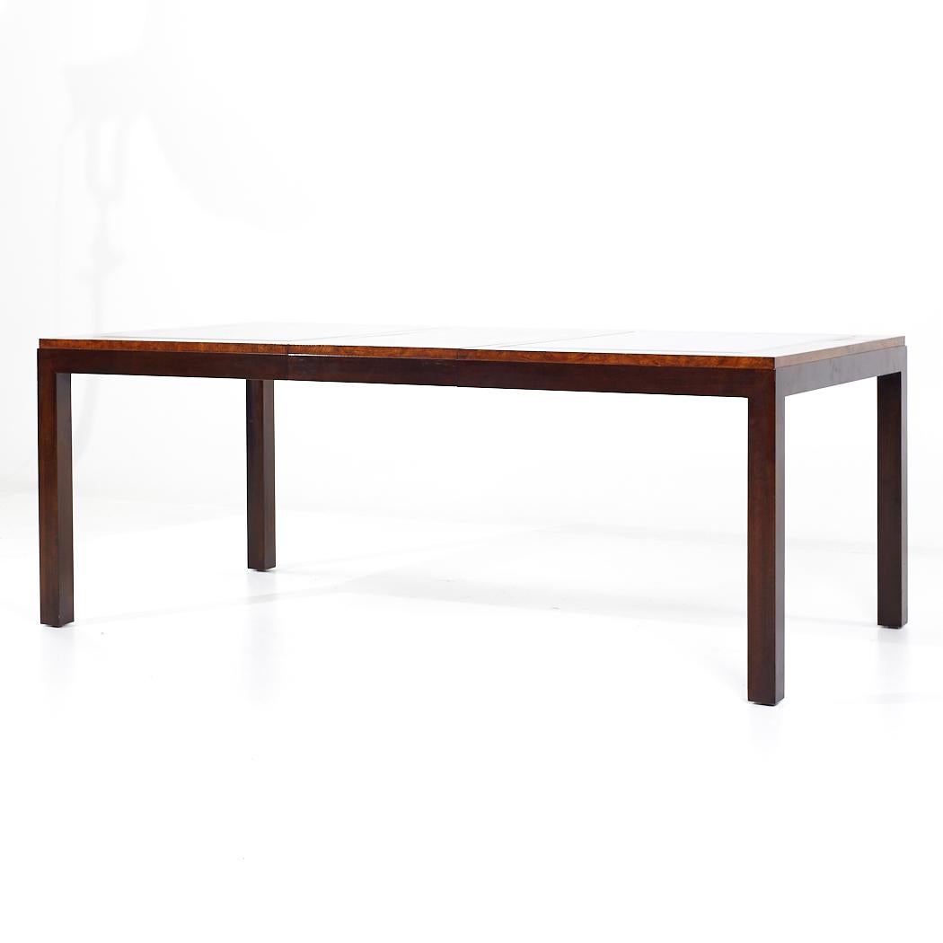 Century Furniture MCM Burlwood and Glass Expanding Dining Table 2 Leaves For Sale 2
