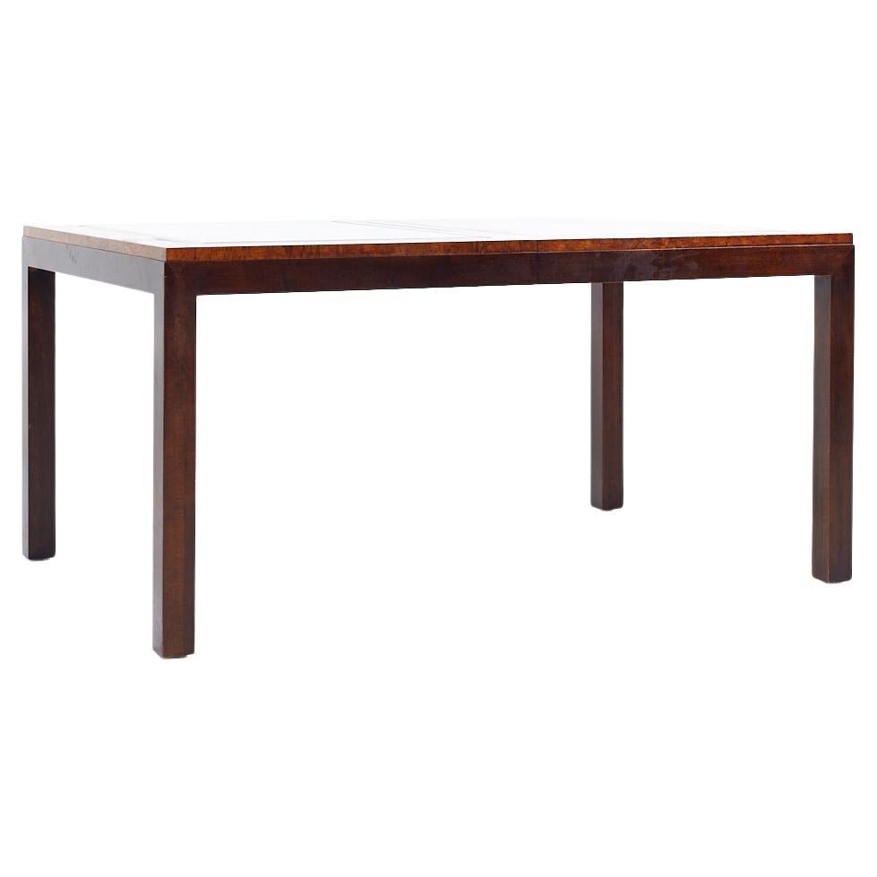 Century Furniture MCM Burlwood and Glass Expanding Dining Table 2 Leaves For Sale