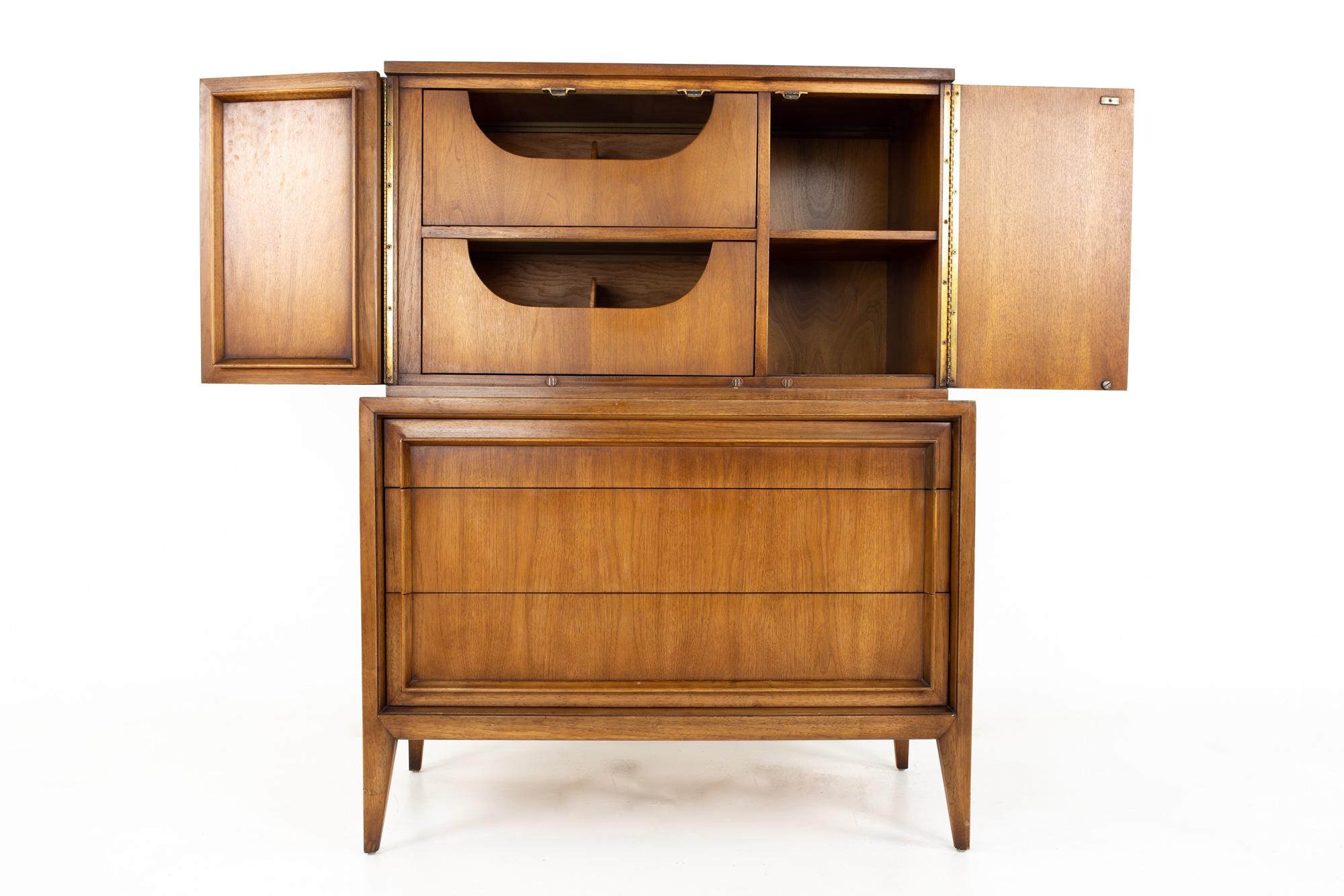 Late 20th Century Century Furniture MCM Walnut and Cane Highboy Dresser Armoire Gentleman's Chest