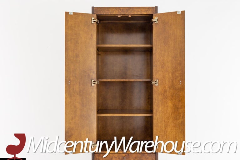 Century Furniture MCM Brass and Burlwood Armoire Gentlemans Chest In Good Condition For Sale In Countryside, IL