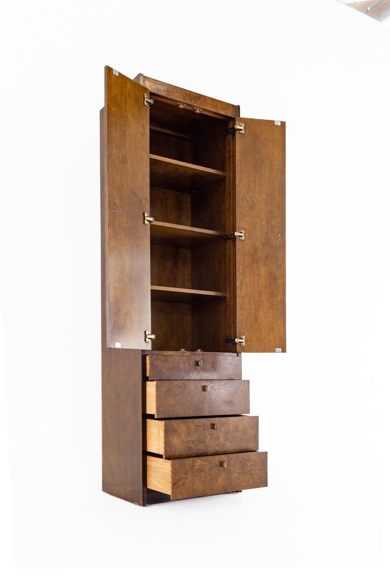 Late 20th Century Century Furniture MCM Brass and Burlwood Armoire Gentlemans Chest For Sale