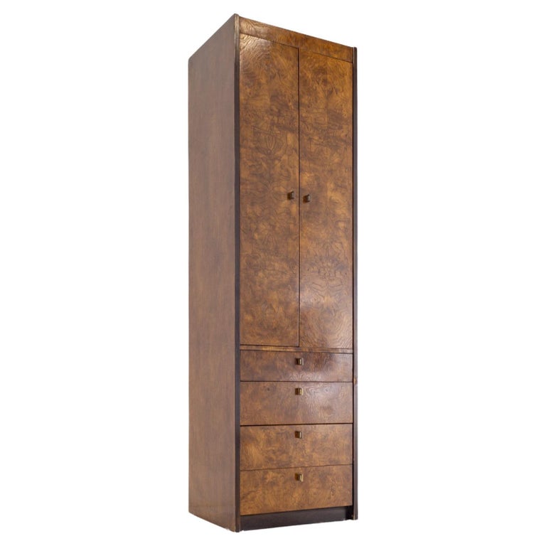 Century Furniture MCM Brass and Burlwood Armoire Gentlemans Chest For Sale