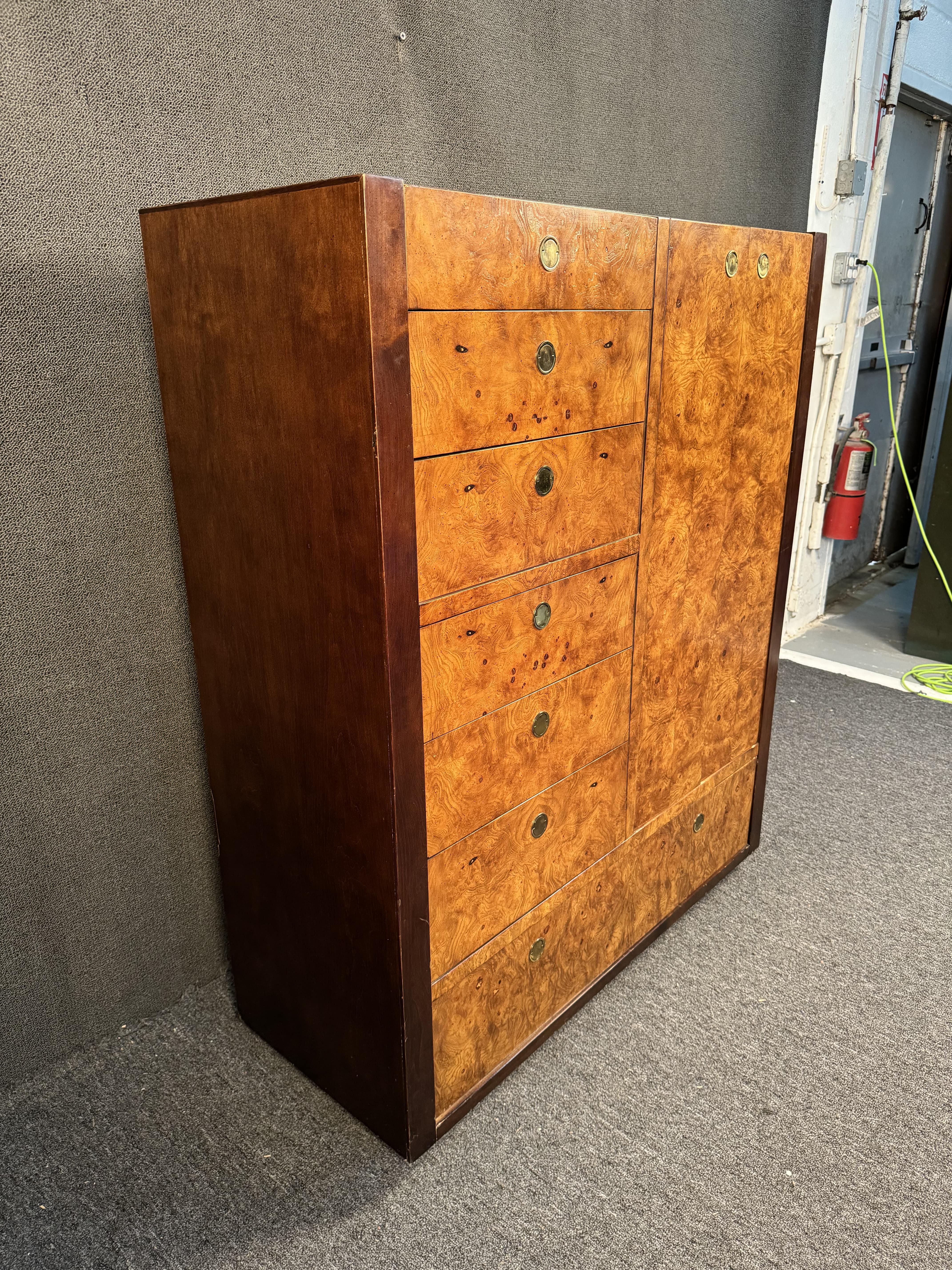 Unknown Century Furniture Burlwood and Brass Armoire Highboy