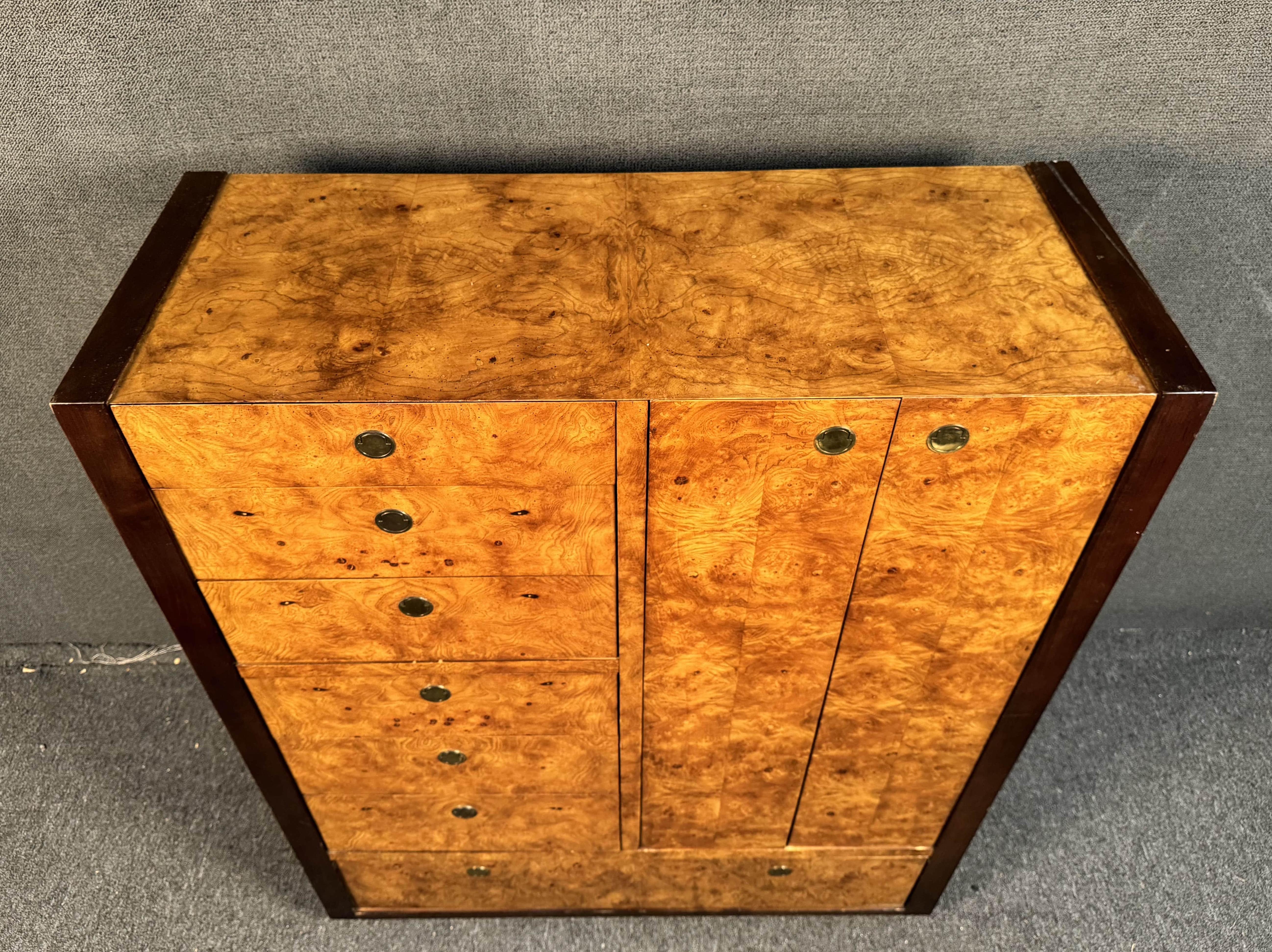 Wood Century Furniture Burlwood and Brass Armoire Highboy