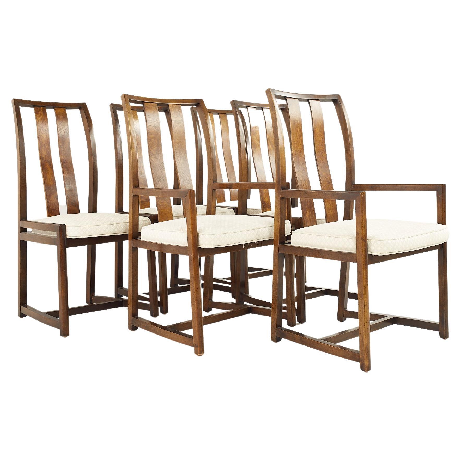 Century Furniture Mid Century Burlwood Dining Chairs, Set of 6