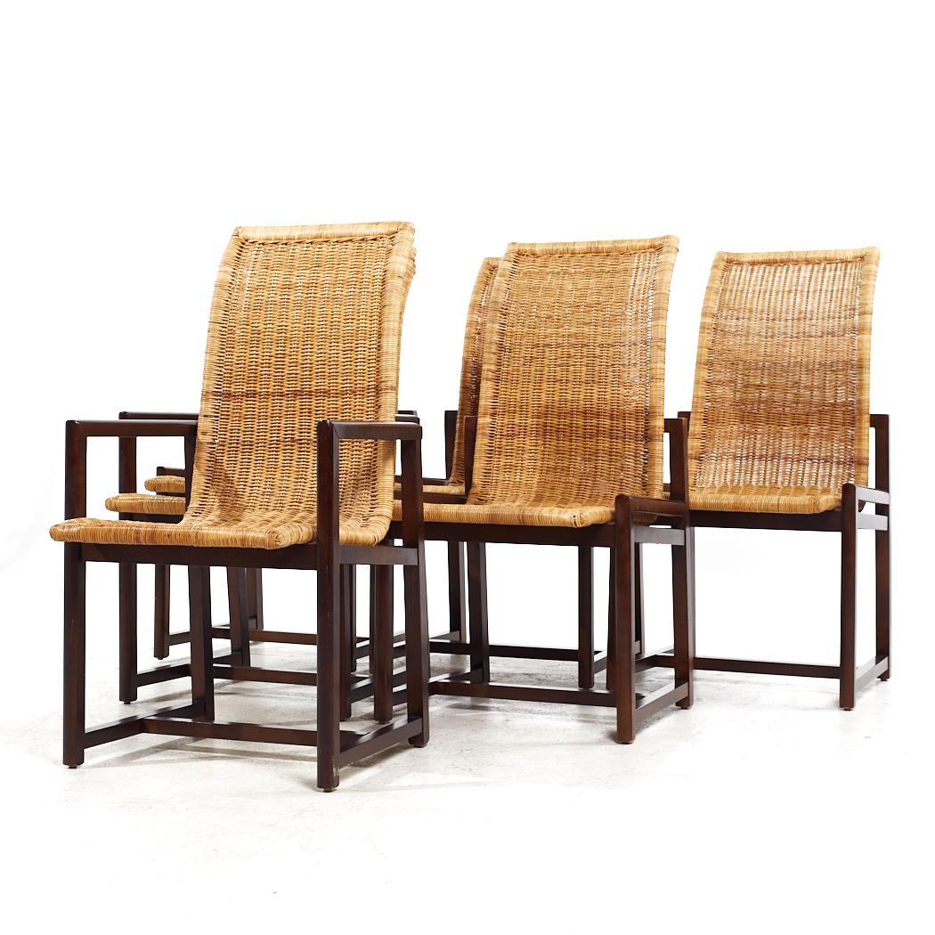 Mid-Century Modern Century Furniture Mid Century Cane and Walnut Dining Chairs - Set of 6 For Sale