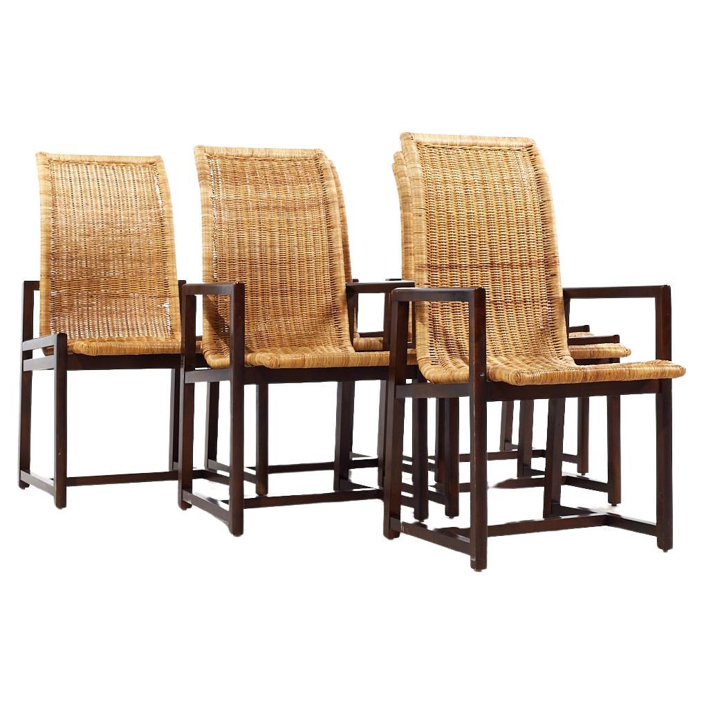 Century Furniture Mid Century Cane and Walnut Dining Chairs - Set of 6