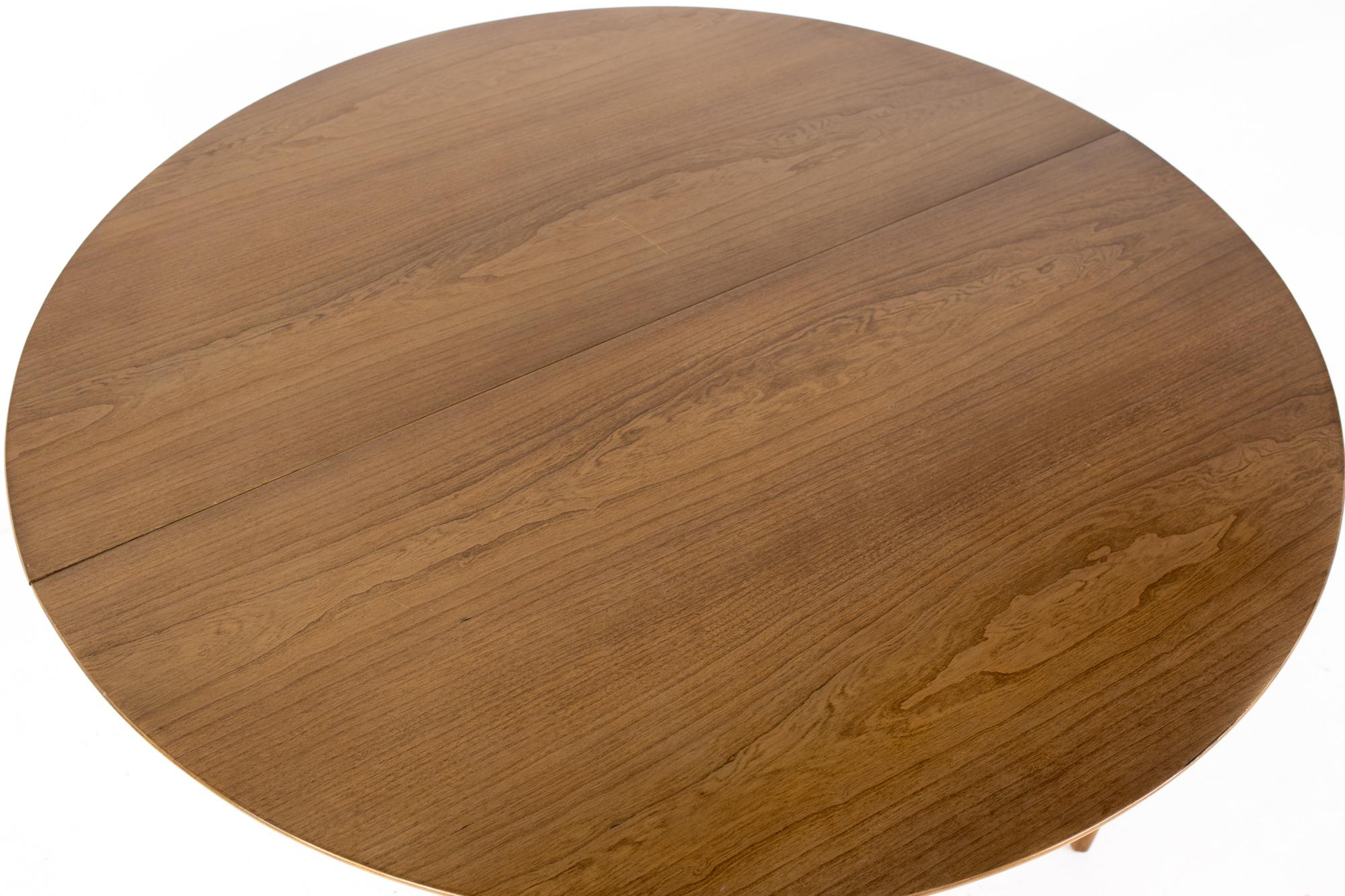Century Furniture Mid Century Round Oval Expanding Walnut Dining Table 7