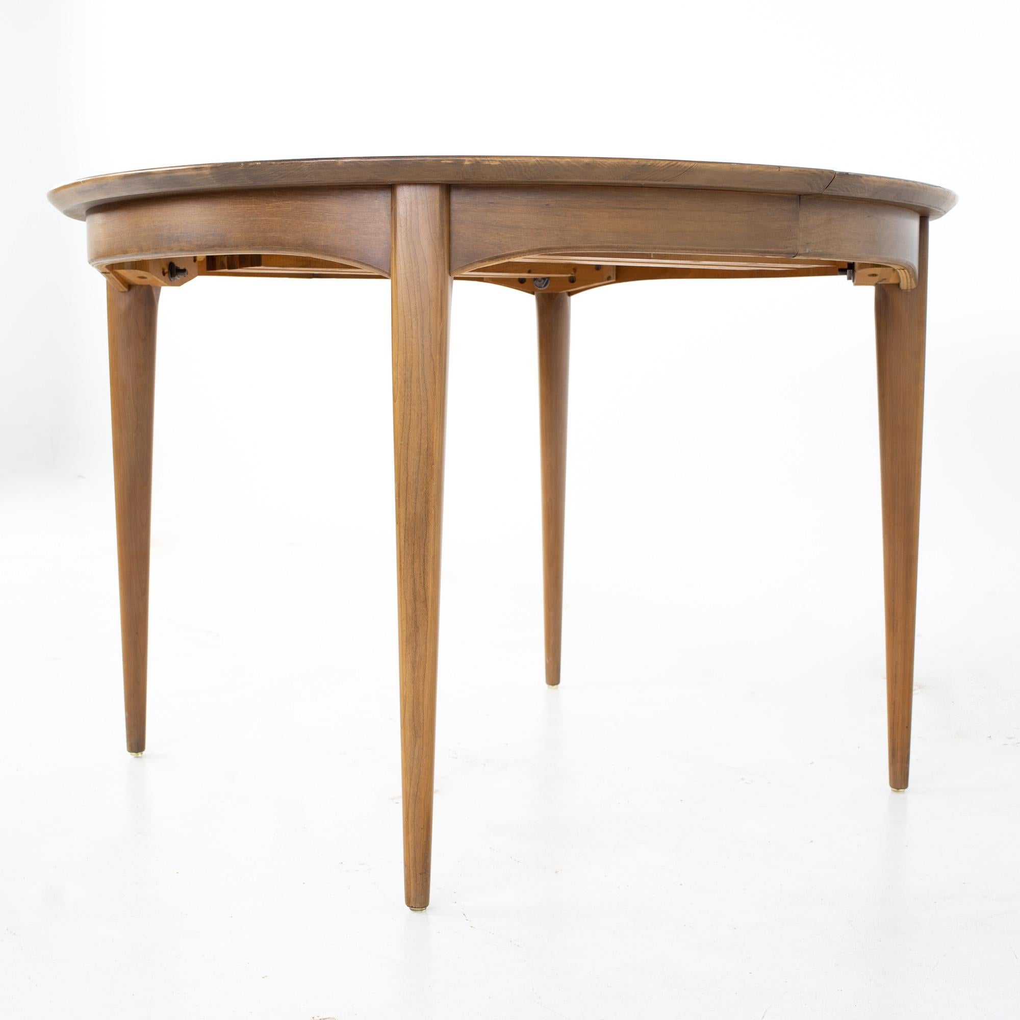 American Century Furniture Mid Century Round Oval Expanding Walnut Dining Table