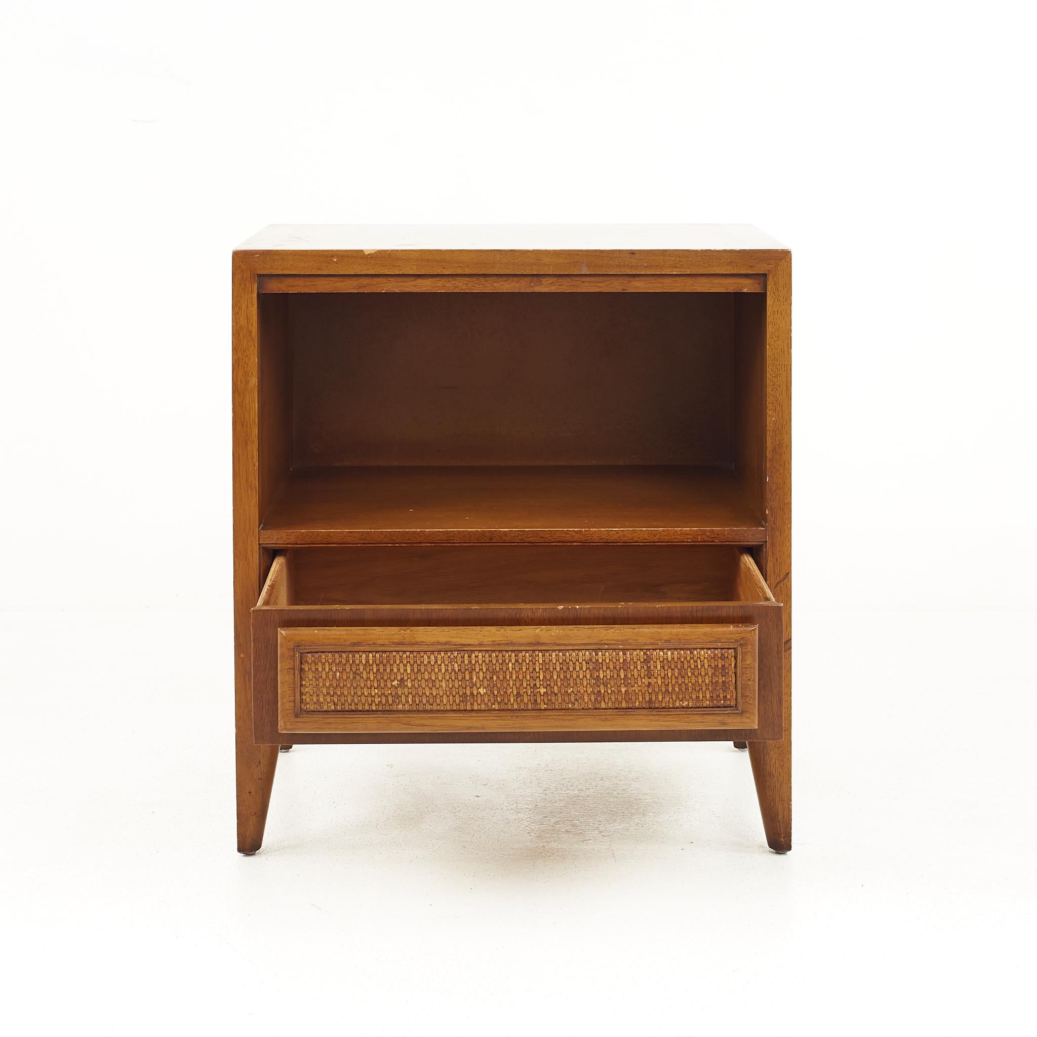 Century Furniture Mid Century Walnut and Cane Front Nightstands, a Pair 2
