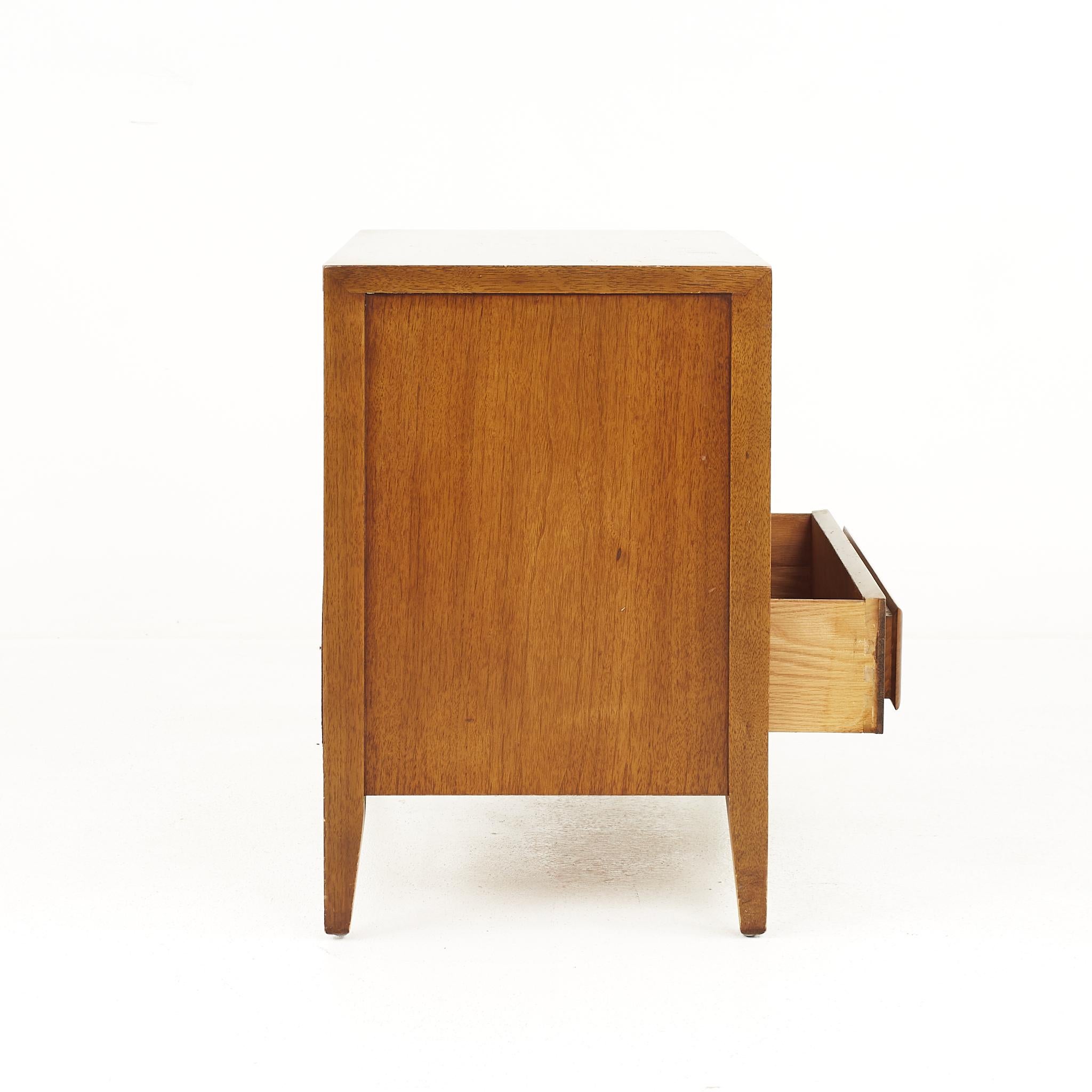 Century Furniture Mid Century Walnut and Cane Front Nightstands, a Pair 3