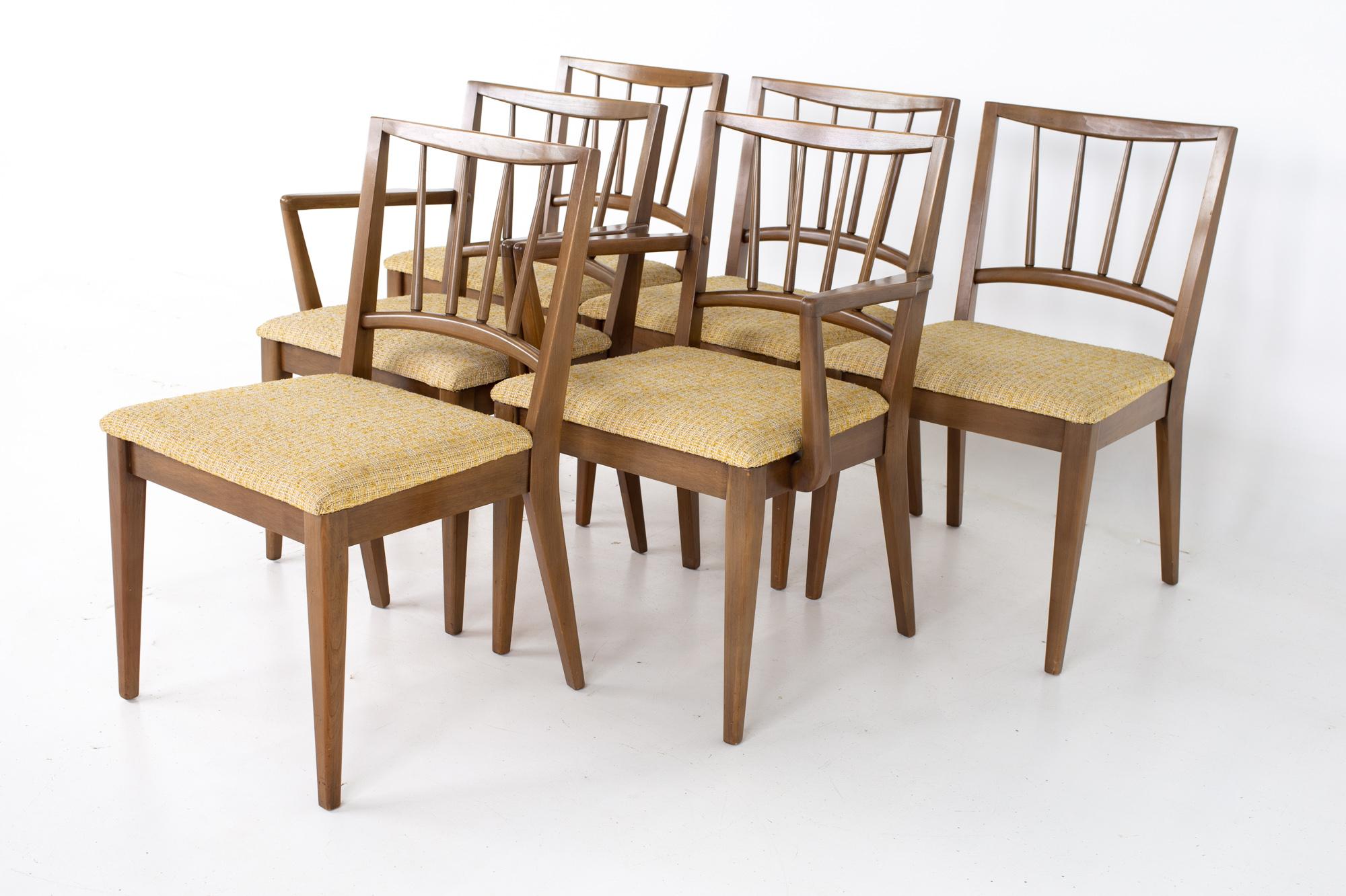 Century Furniture mid century walnut dining chairs - set of 6.
Each chair measures: 22 wide x 20.25 deep x 33 high, with a seat height of 18 inches

All pieces of furniture can be had in what we call restored vintage condition. That means the