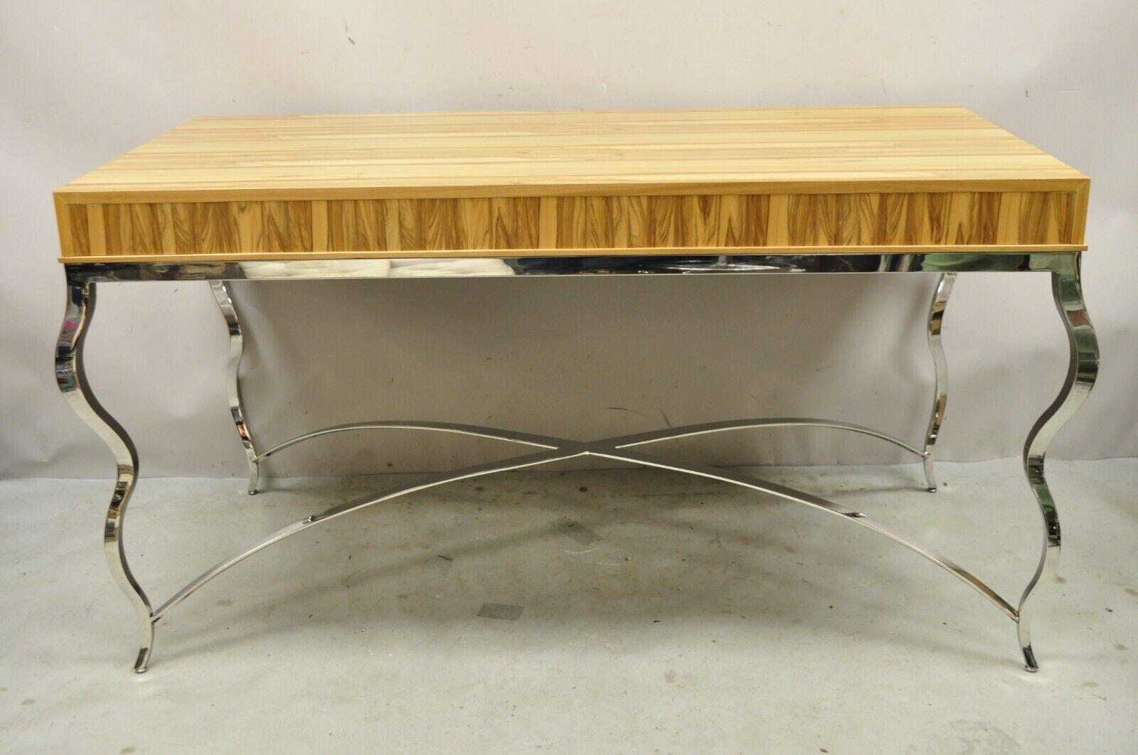 Century Furniture Modern Chrome and Zebra Wood Metal Base Desk Table 849-761 For Sale 7