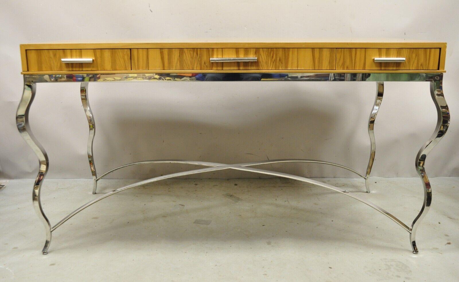 Century Furniture Modern Chrome and Zebra Wood Metal Base Desk Table 849-761 For Sale 8