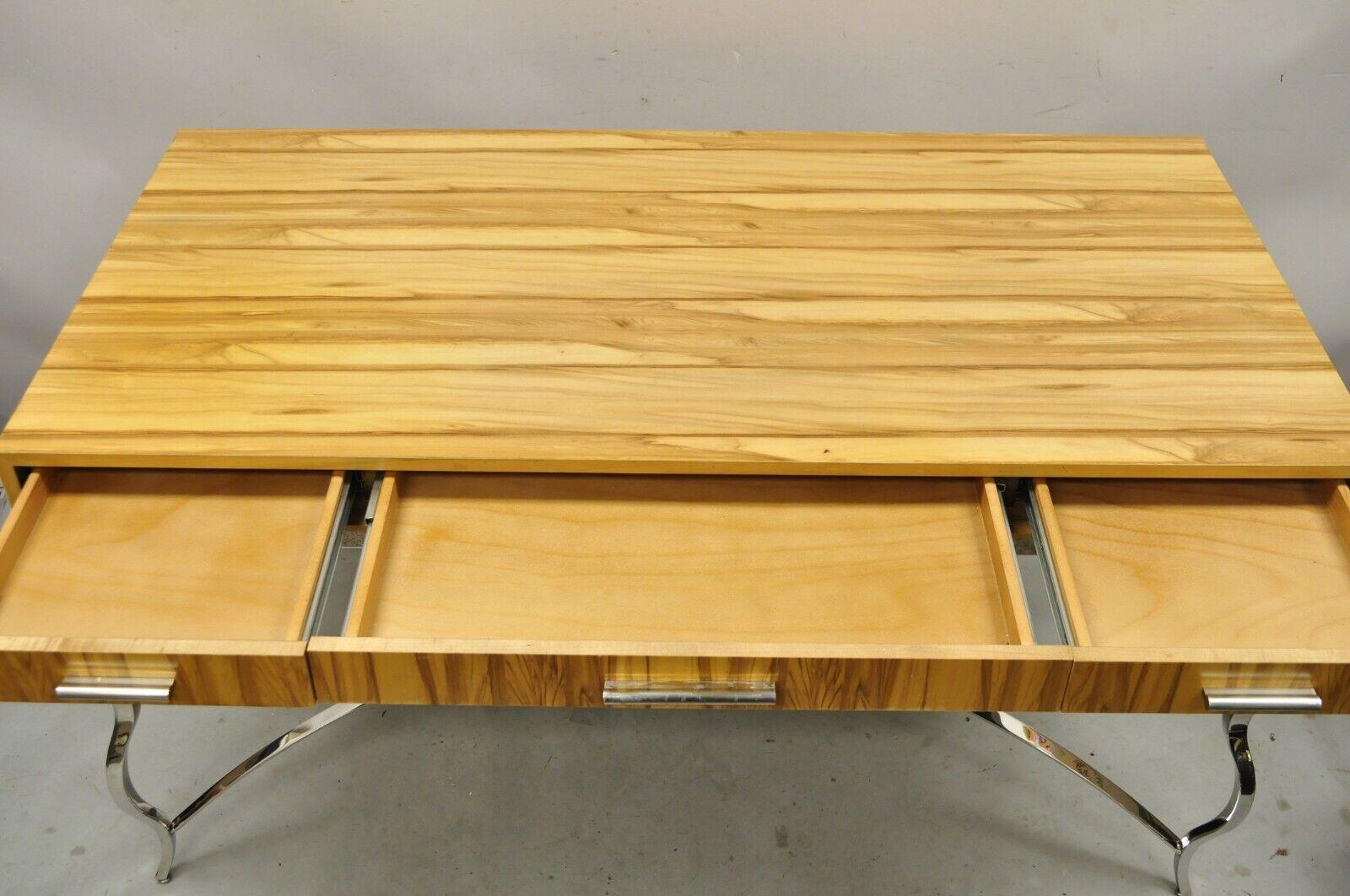 Century Furniture Modern Chrome and Zebra Wood Metal Base Desk Table 849-761 In Good Condition For Sale In Philadelphia, PA