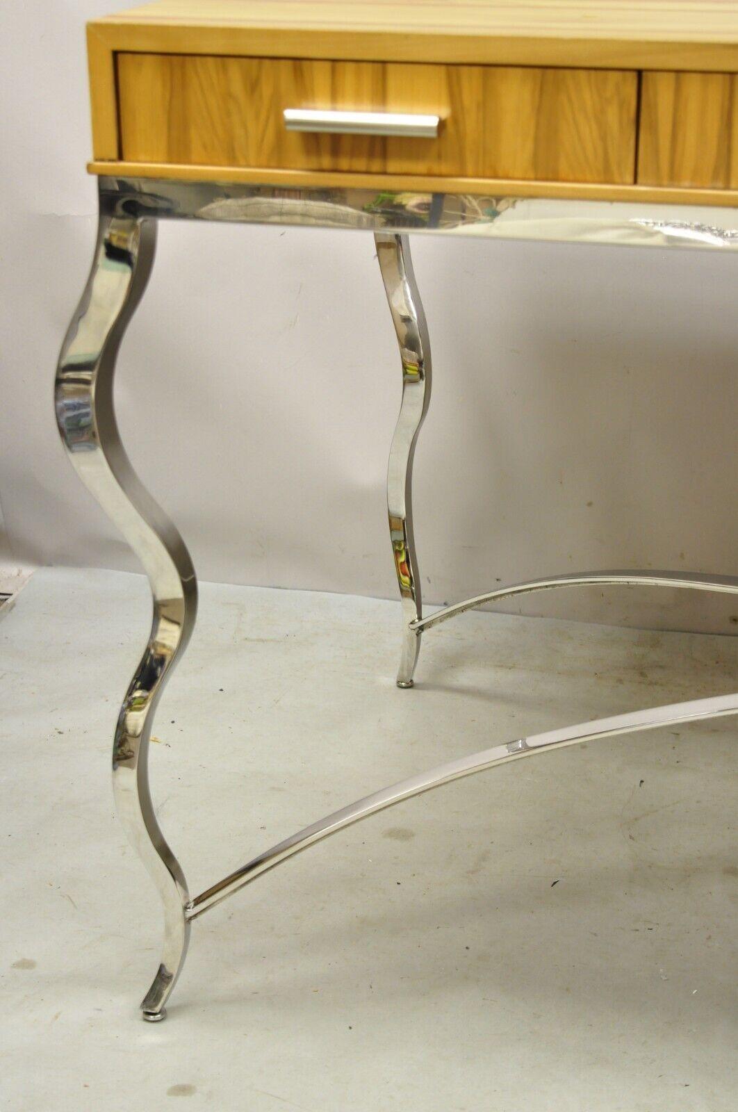 Century Furniture Modern Chrome and Zebra Wood Metal Base Desk Table 849-761 Bon état - En vente à Philadelphia, PA