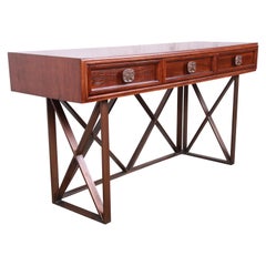 Century Furniture Modern Walnut X-Base Console or Writing Desk, Newly Refinished