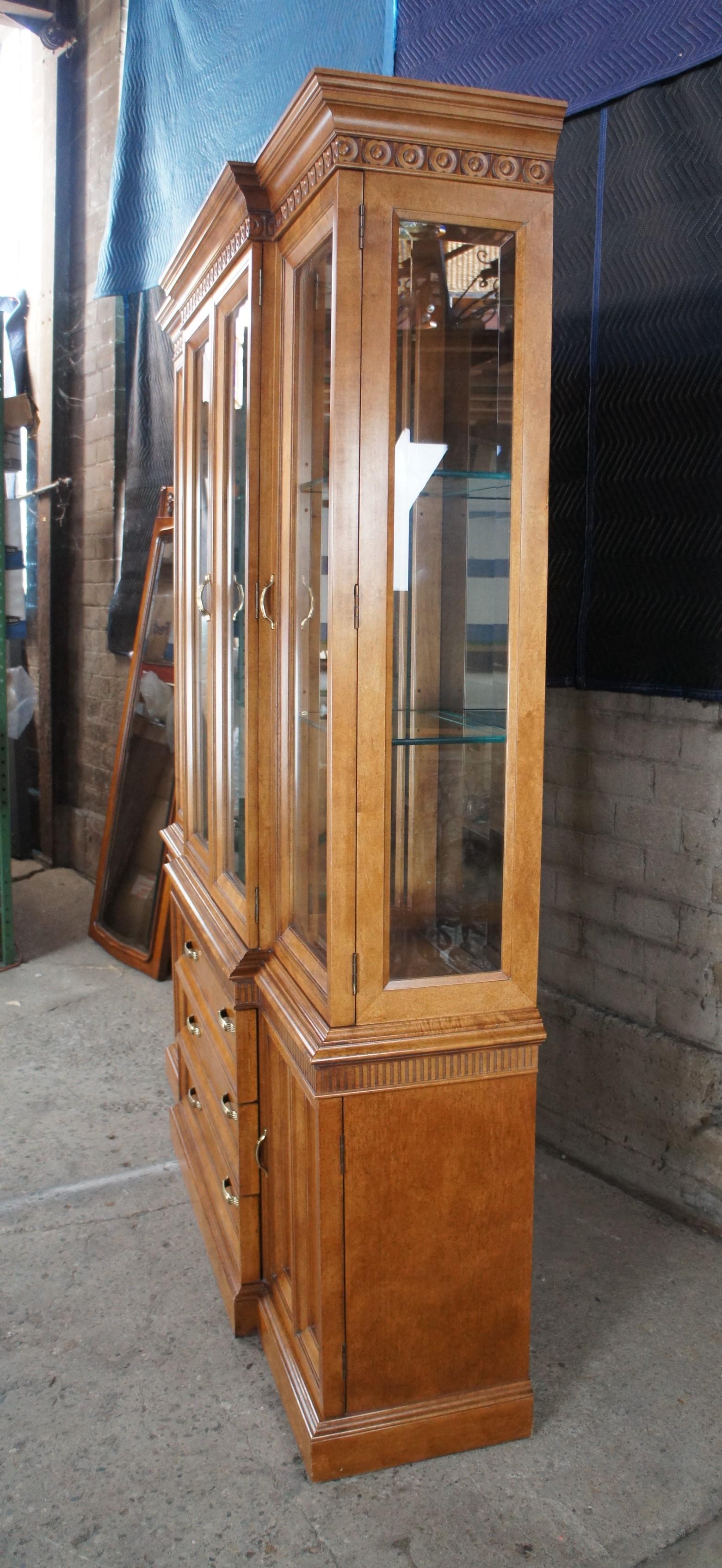 Century Furniture Neoclassical Maple Breakfront China Display Cabinet Cupboard 2