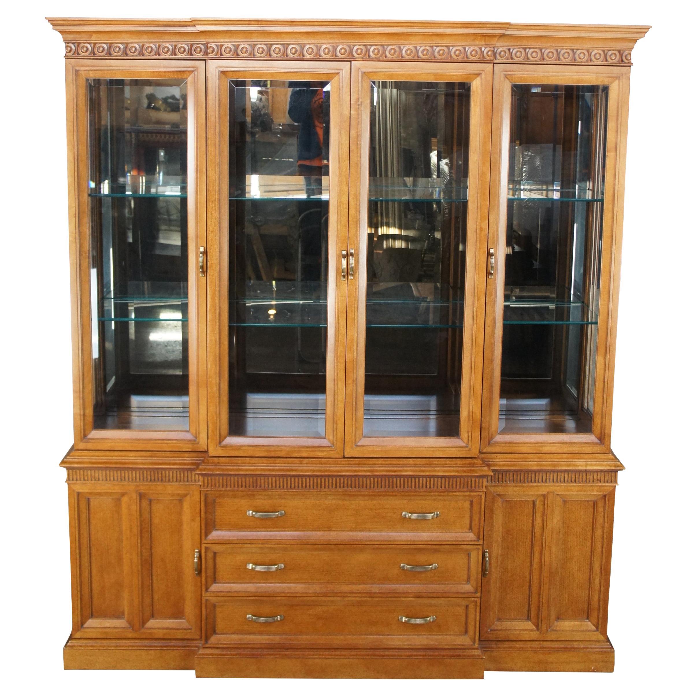 Century Furniture Neoclassical Maple Breakfront China Display Cabinet Cupboard