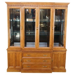 Retro Century Furniture Neoclassical Maple Breakfront China Display Cabinet Cupboard