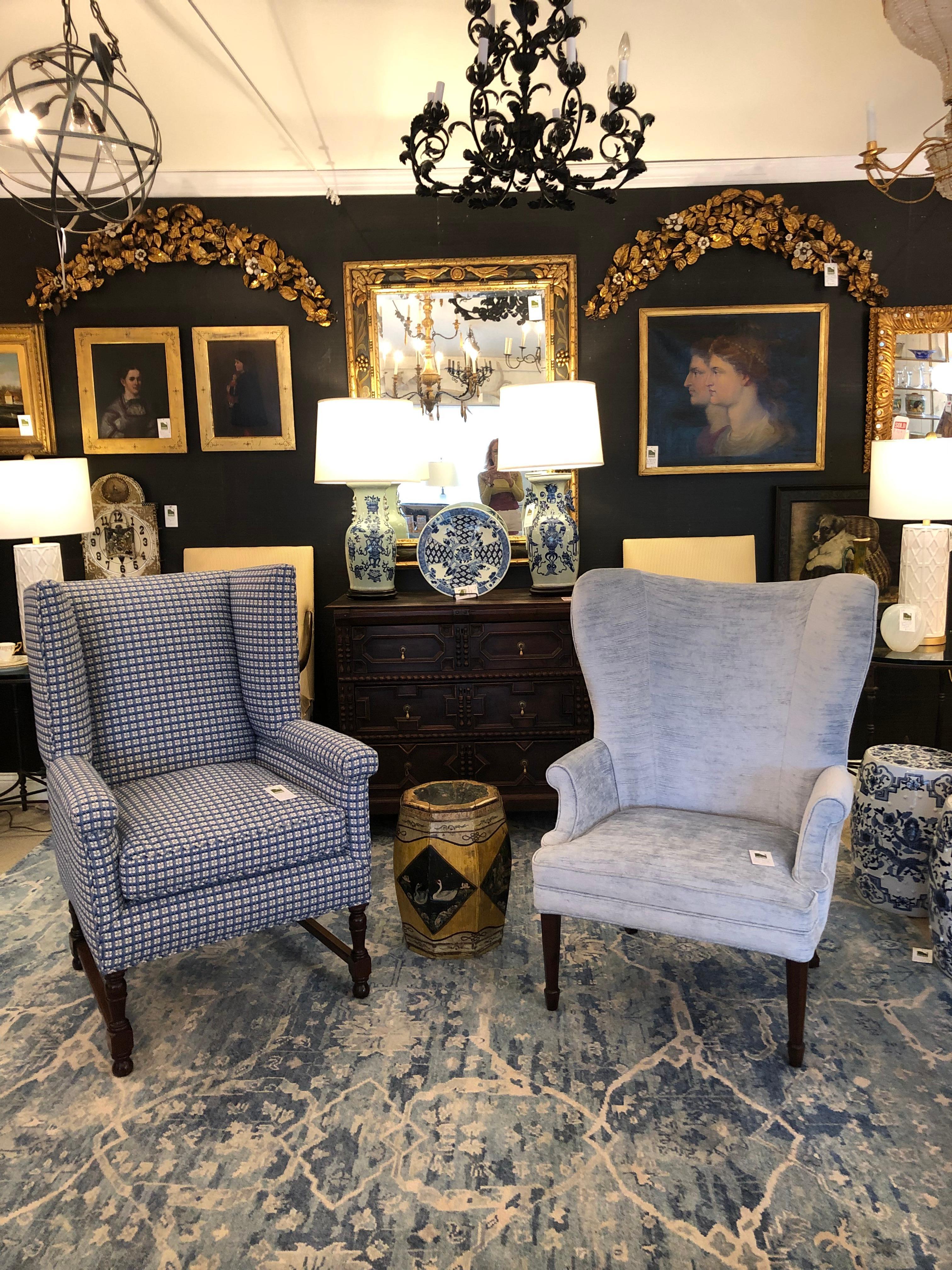 Century Furniture Santa Rosa Wingback Chair in Powder Blue Chenille For Sale 3