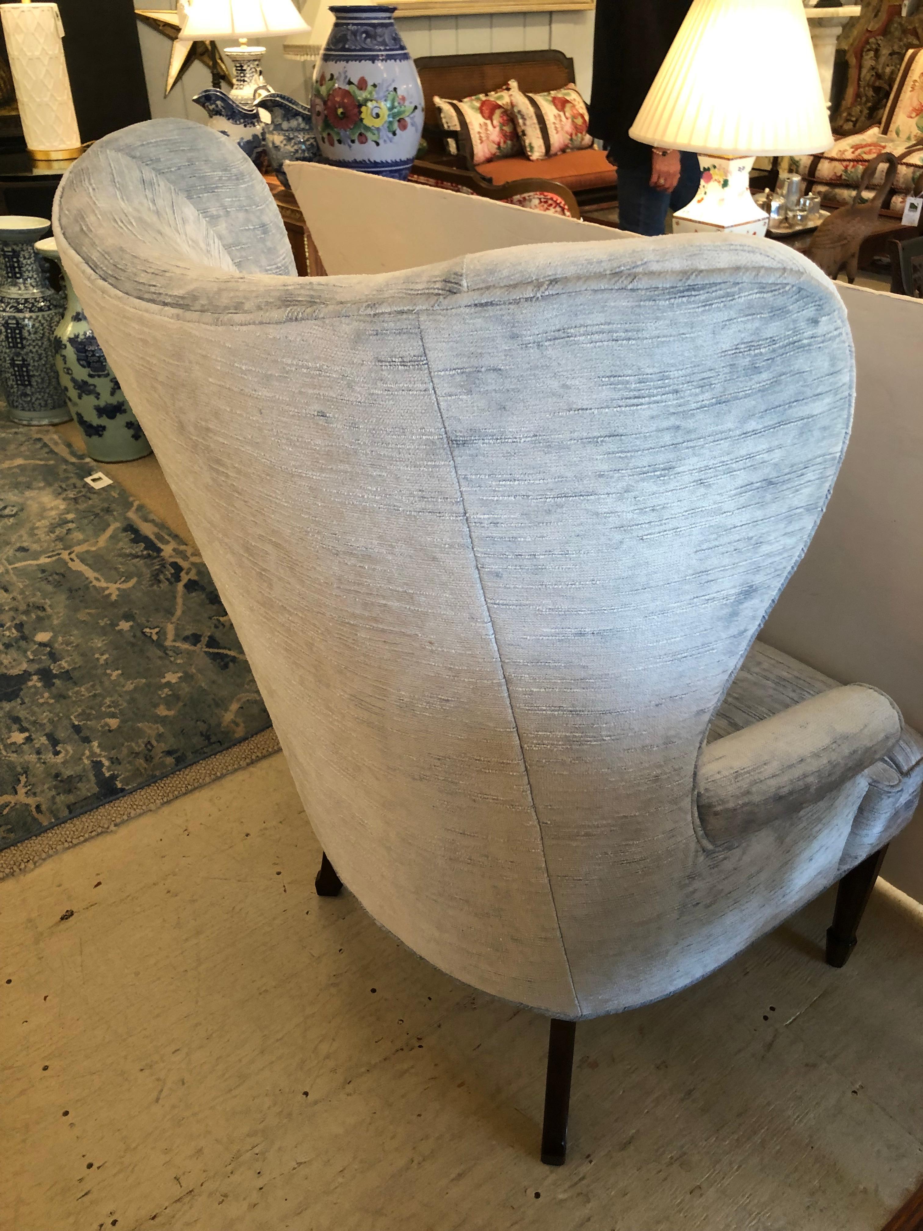 Century Furniture Santa Rosa Wingback Chair in Powder Blue Chenille In Excellent Condition For Sale In Hopewell, NJ
