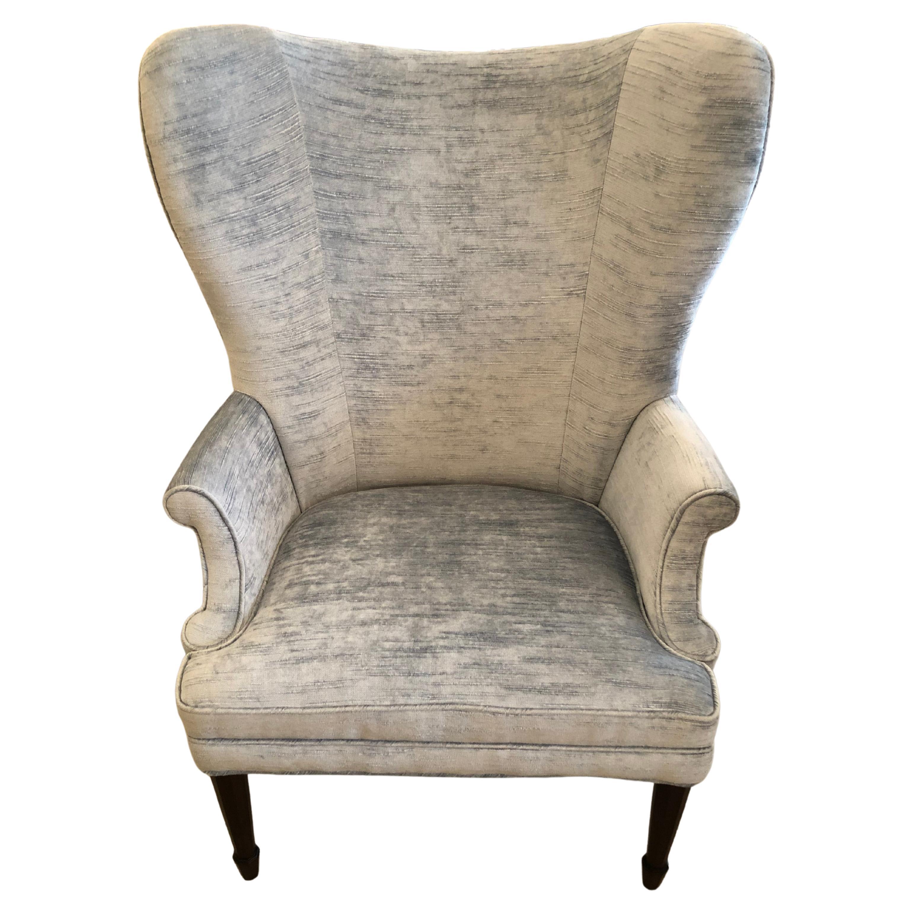 Century Furniture Santa Rosa Wingback Chair in Powder Blue Chenille For Sale