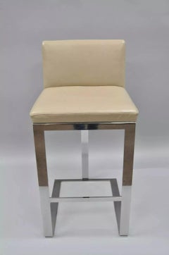 Century Furniture Savor Royce Chrome Bar Stool Caress Taupe Leather (E)
