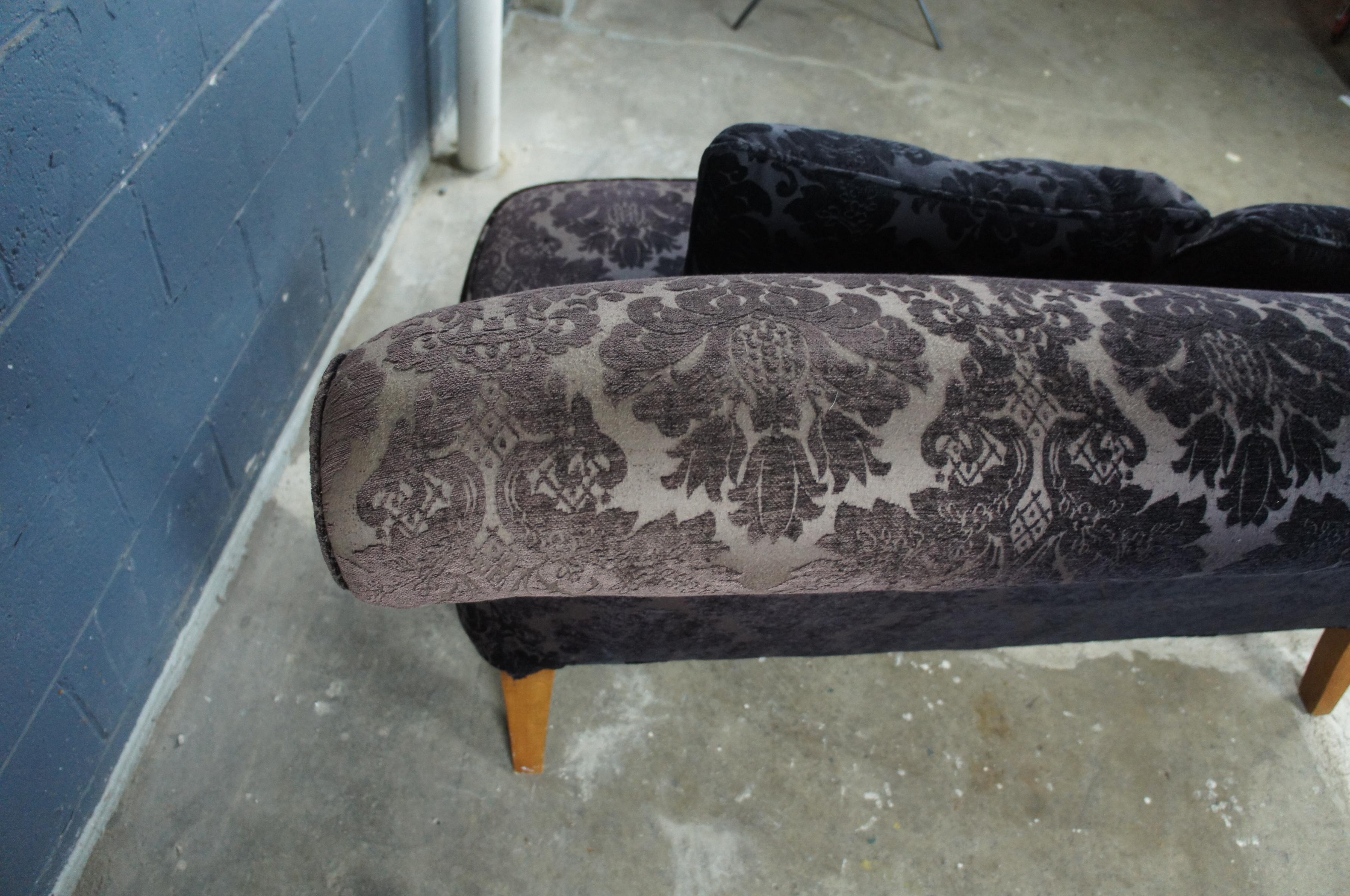 20th Century Century Furniture Signature Settee French Inspired Black Flocked Loveseat Elkins For Sale
