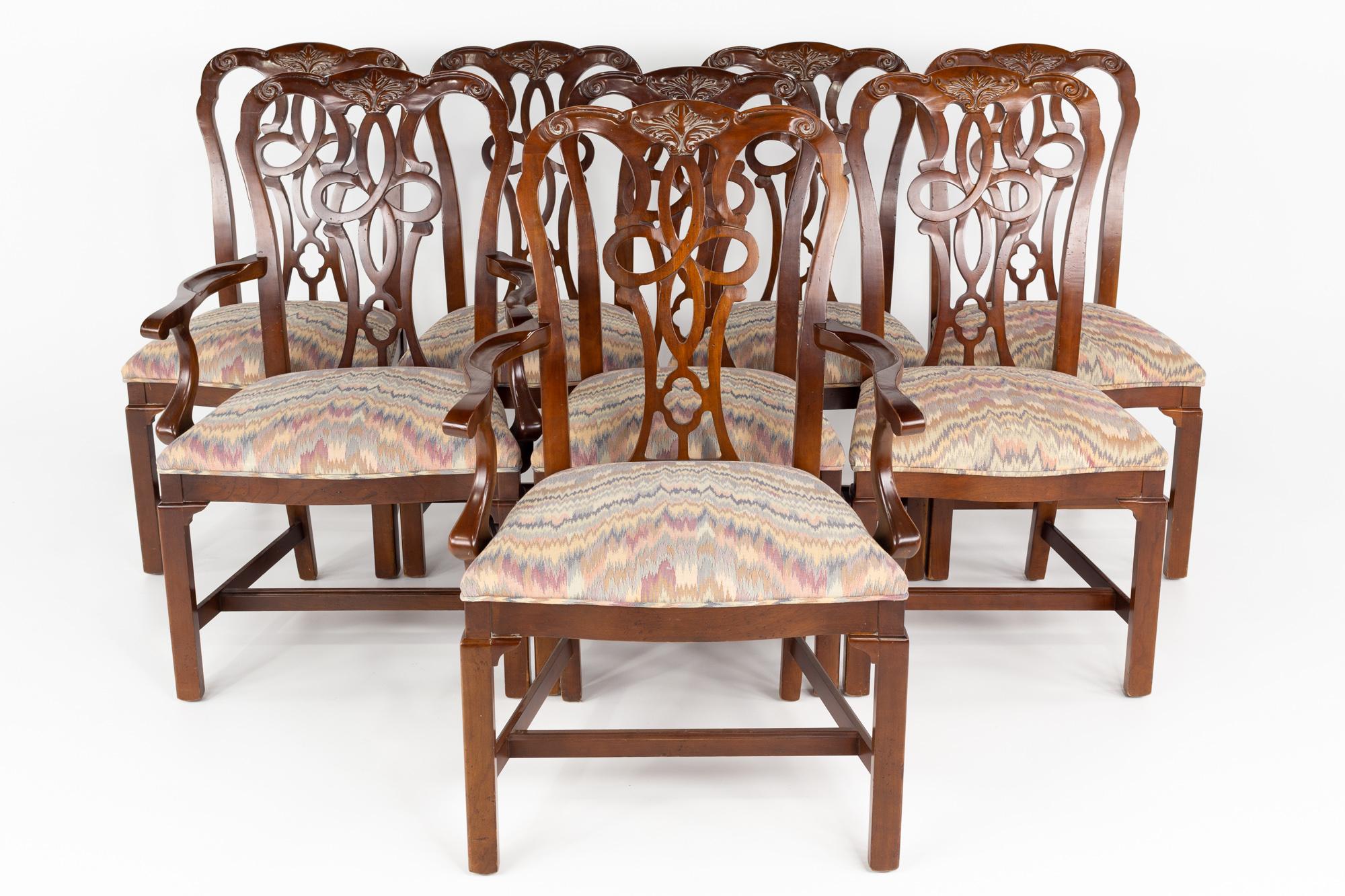 Century Furniture traditional dining chairs - Set of 8

Each chair measures: 25 wide x 23 deep x 39.5 high, with a seat height of 19.5 and arm height of 26 inches

This set is in great vintage condition with some small scrapes and scratches in the