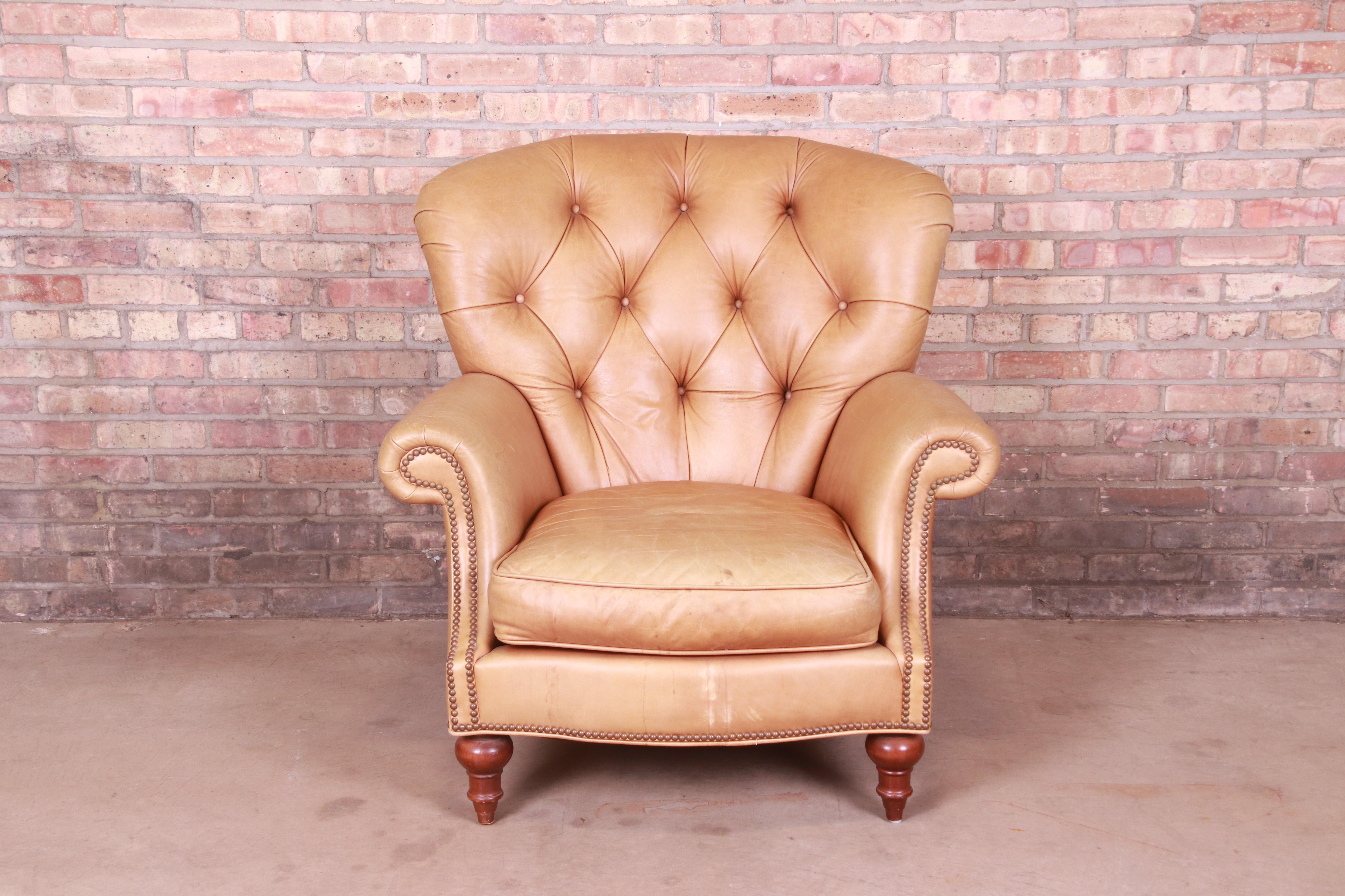 American Century Furniture Tufted Leather Chesterfield Lounge Chair