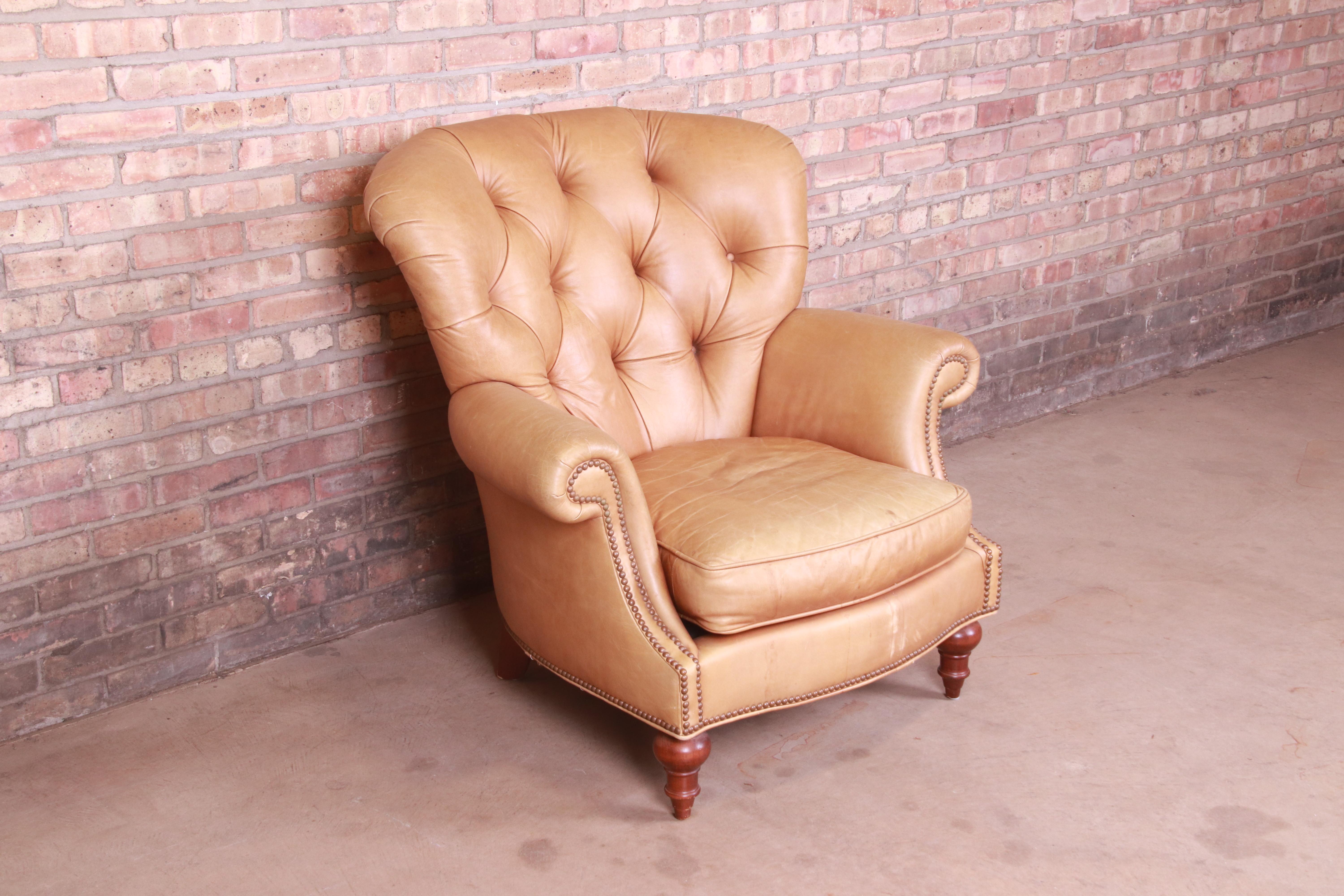 Century Furniture Tufted Leather Chesterfield Lounge Chair In Good Condition In South Bend, IN