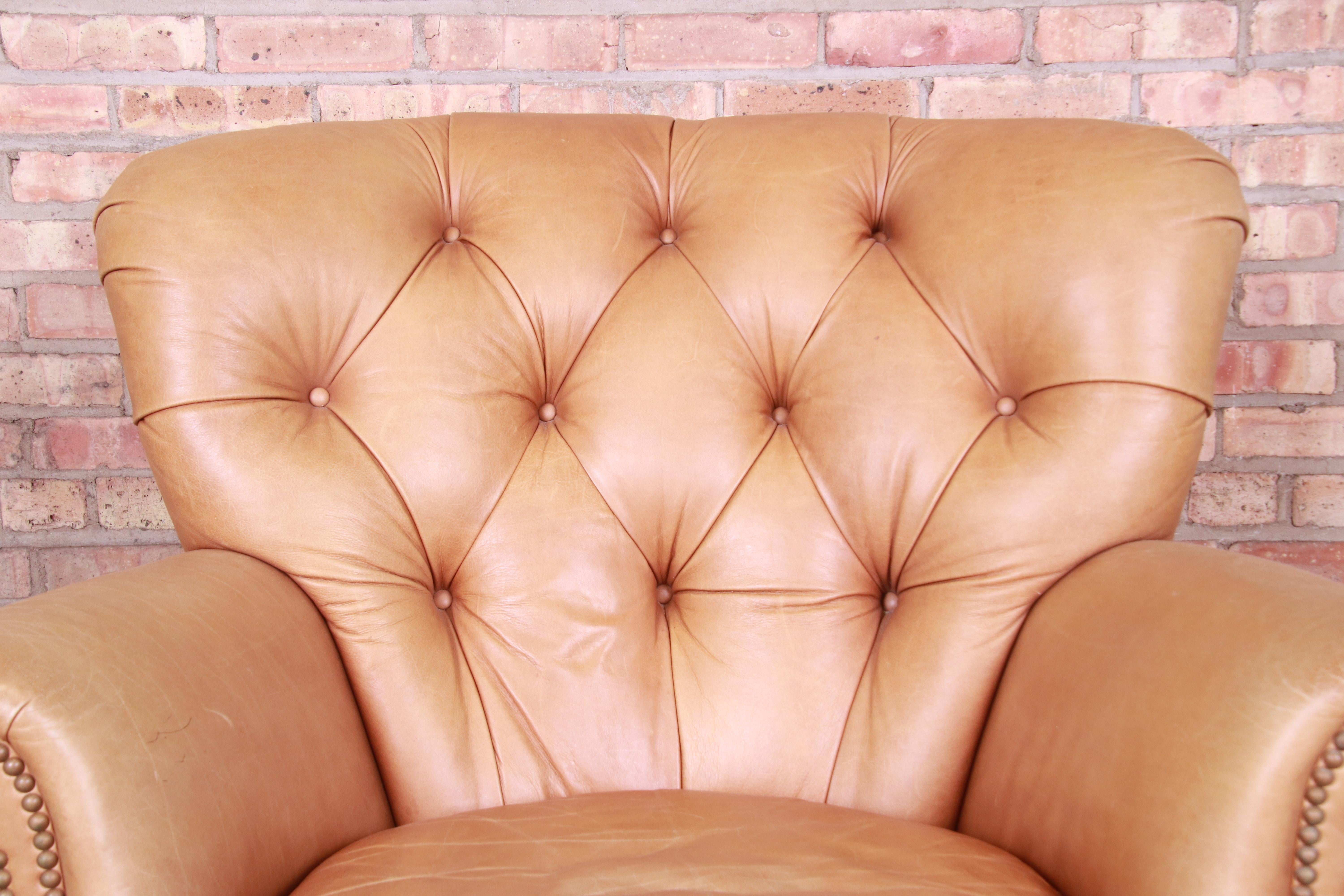 Brass Century Furniture Tufted Leather Chesterfield Lounge Chair