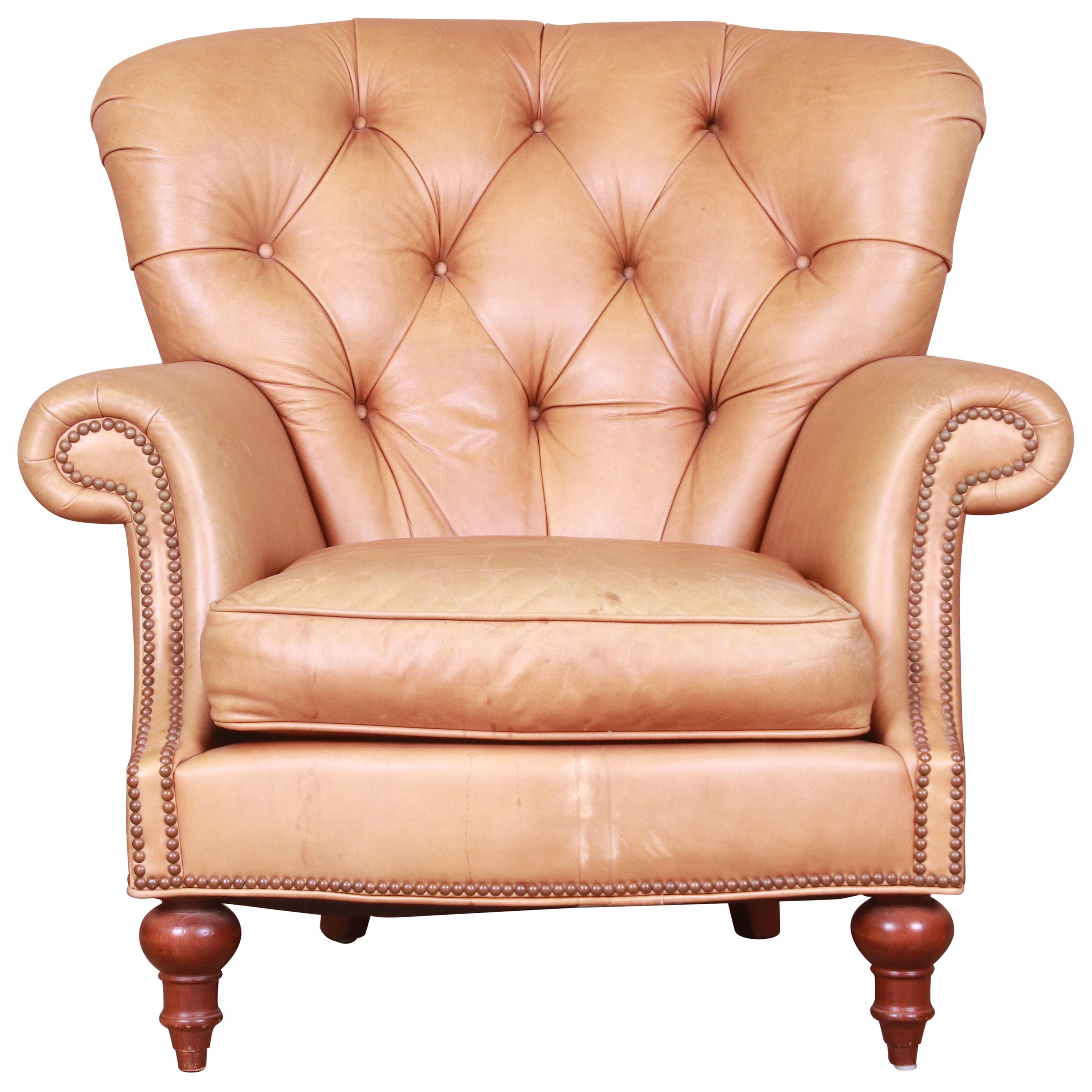 Century Furniture Tufted Leather Chesterfield Lounge Chair