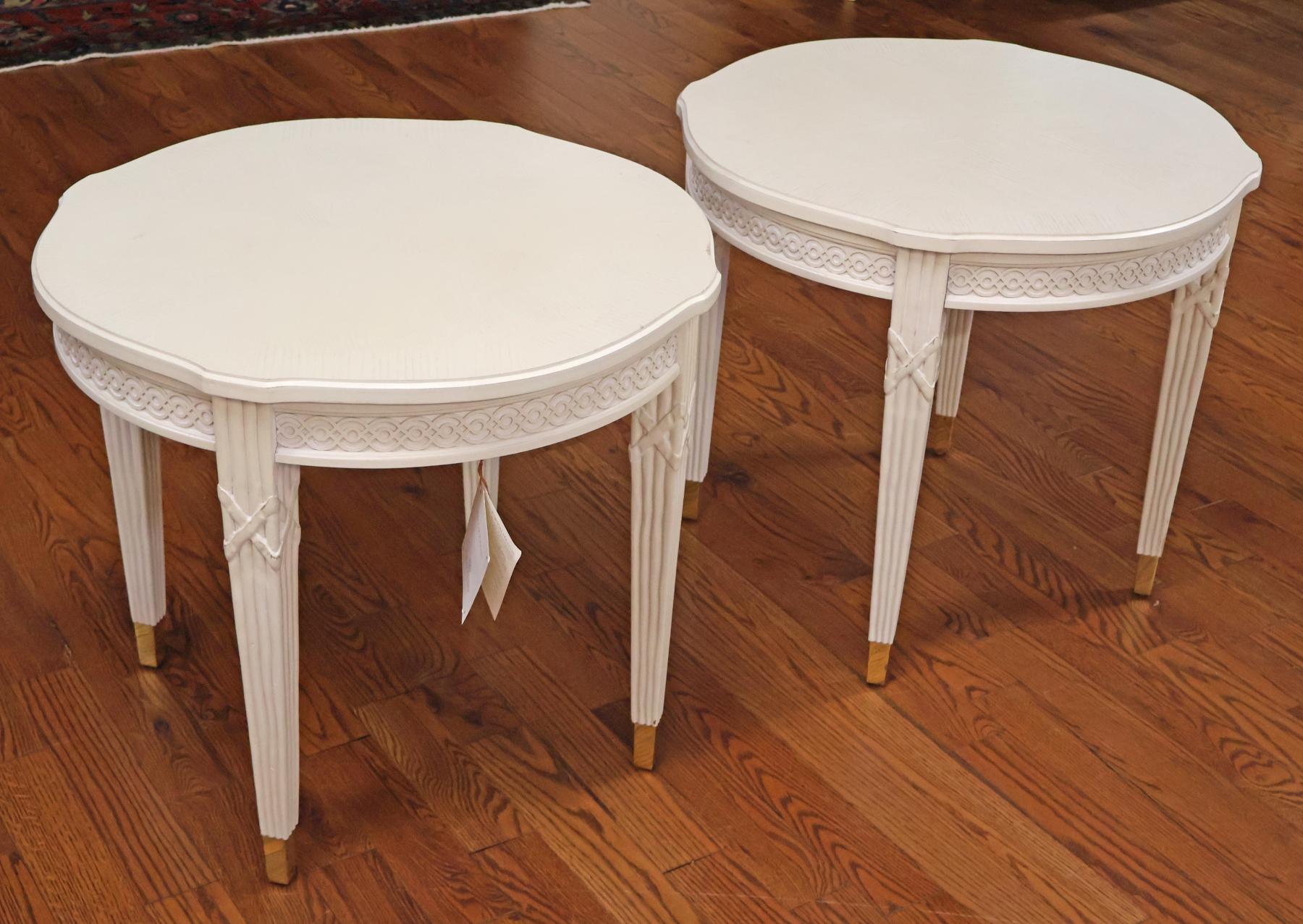American Century Furniture VillaDomain Gustavian Swedish Style White End Tables For Sale