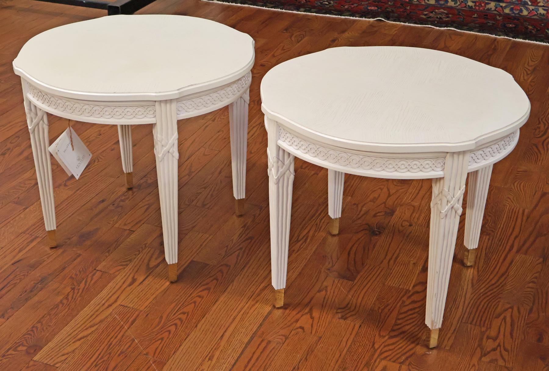 Century Furniture VillaDomain Gustavian Swedish Style White End Tables In Good Condition For Sale In Long Branch, NJ