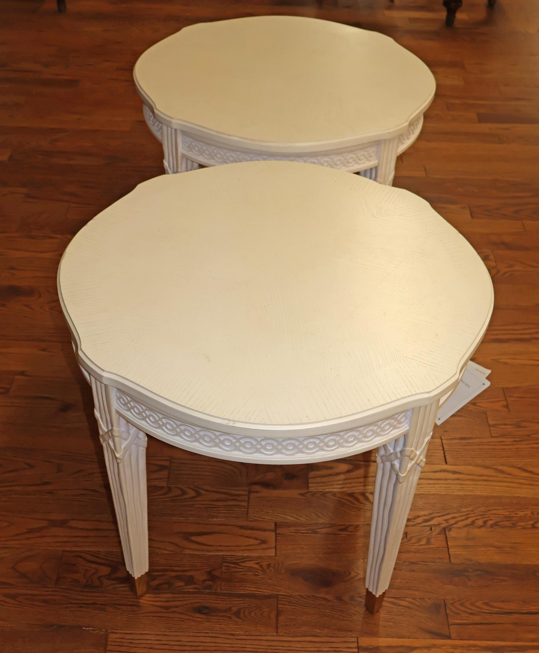 Wood Century Furniture VillaDomain Gustavian Swedish Style White End Tables For Sale